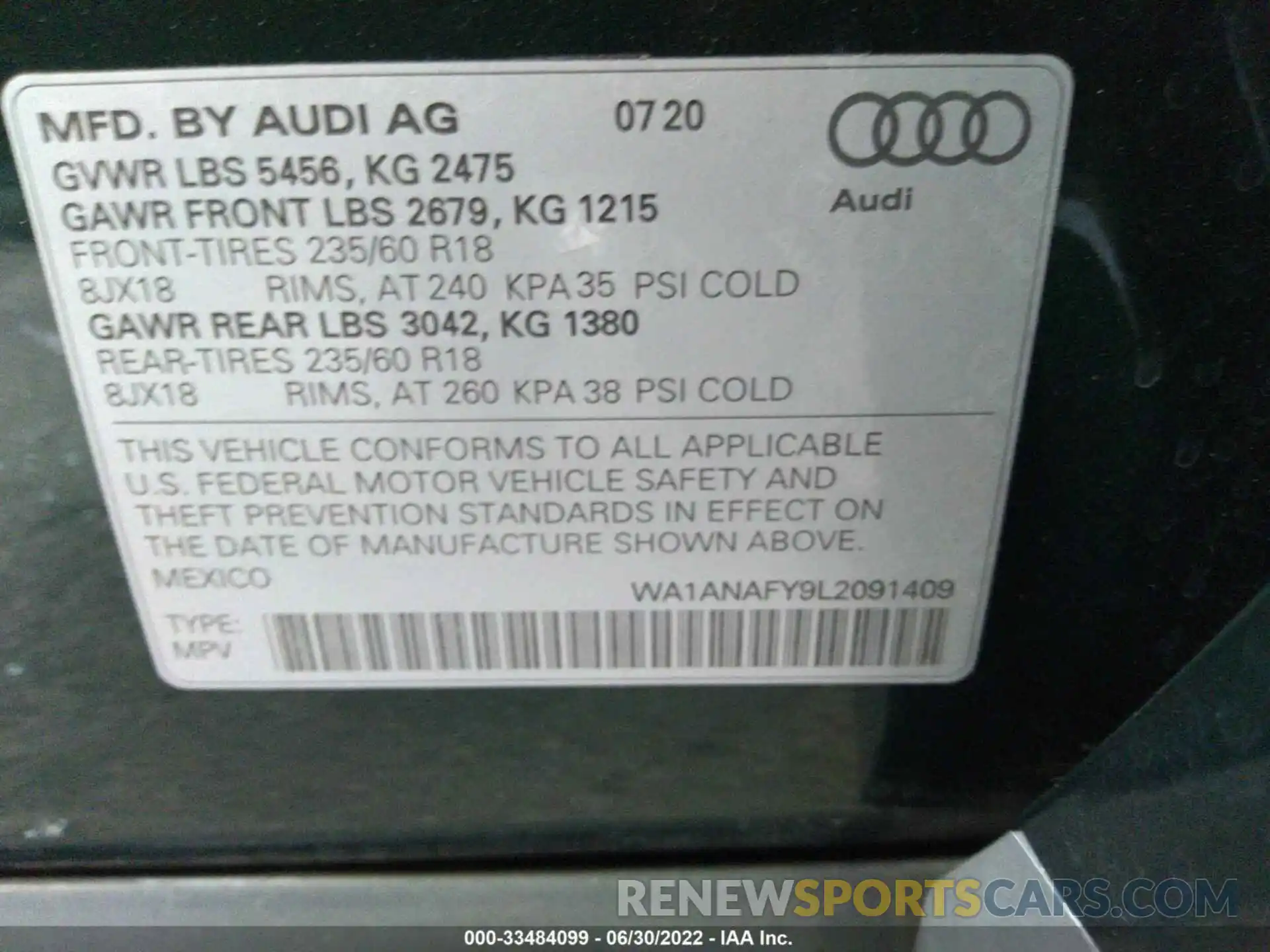 9 Фотография поврежденного автомобиля WA1ANAFY9L2091409 AUDI Q5 2020