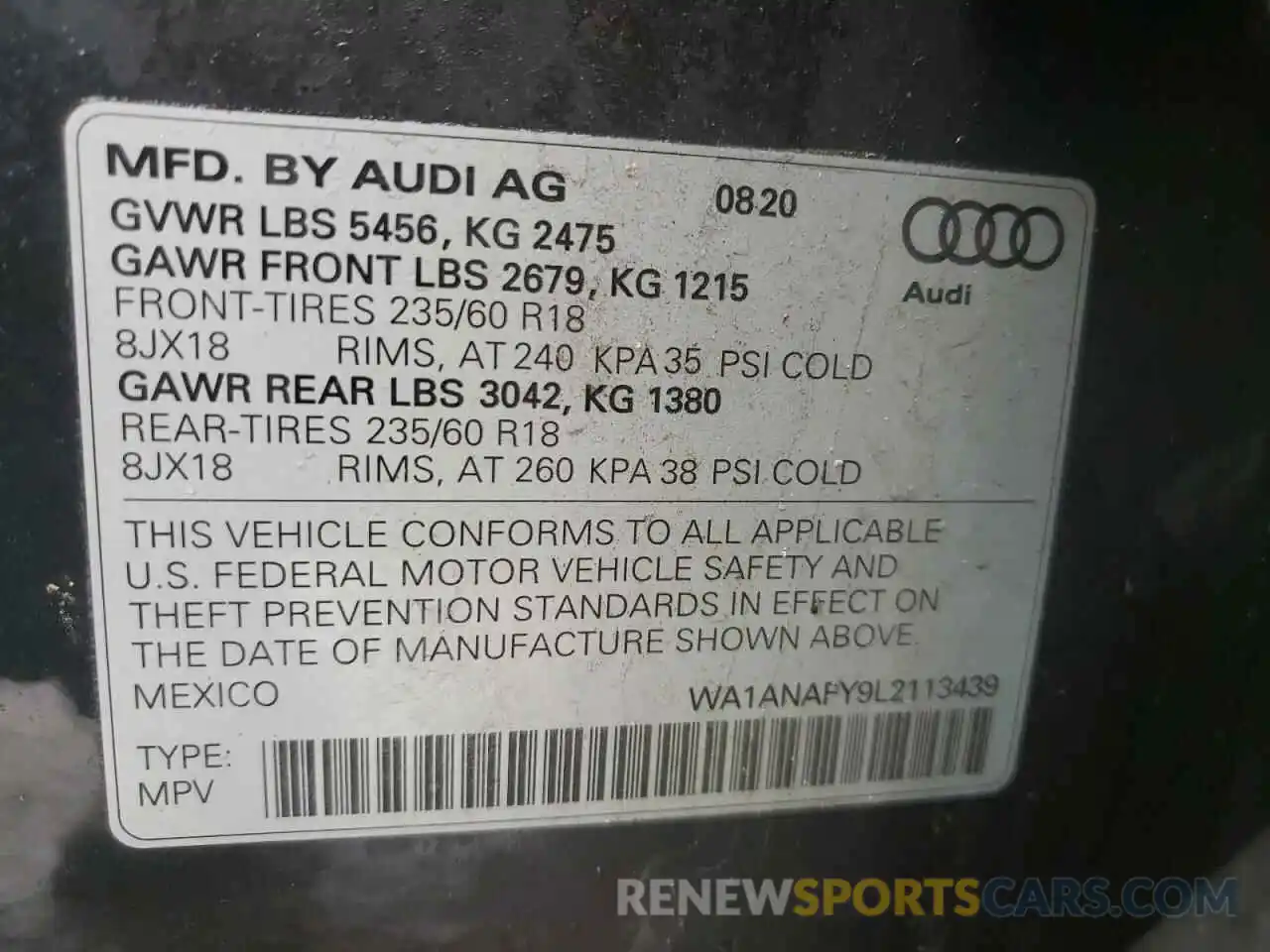 10 Фотография поврежденного автомобиля WA1ANAFY9L2113439 AUDI Q5 2020