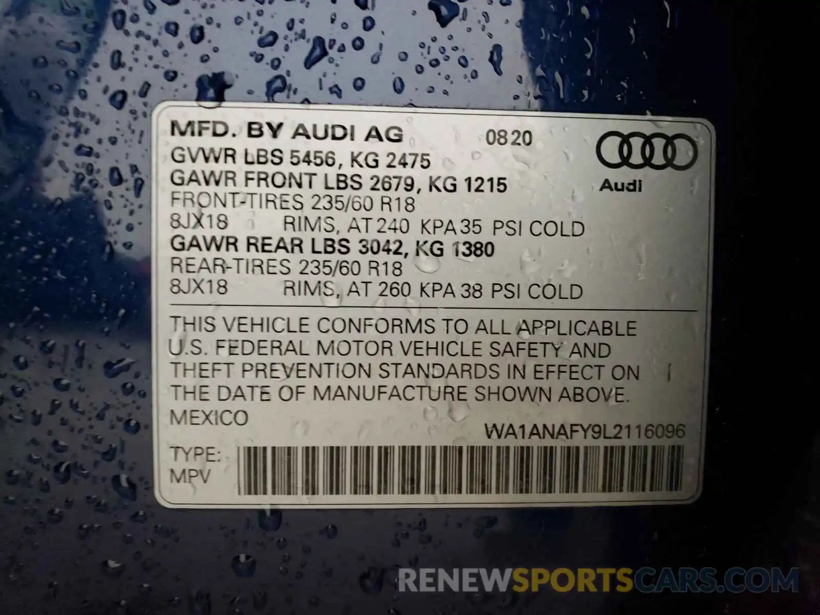 8 Фотография поврежденного автомобиля WA1ANAFY9L2116096 AUDI Q5 2020