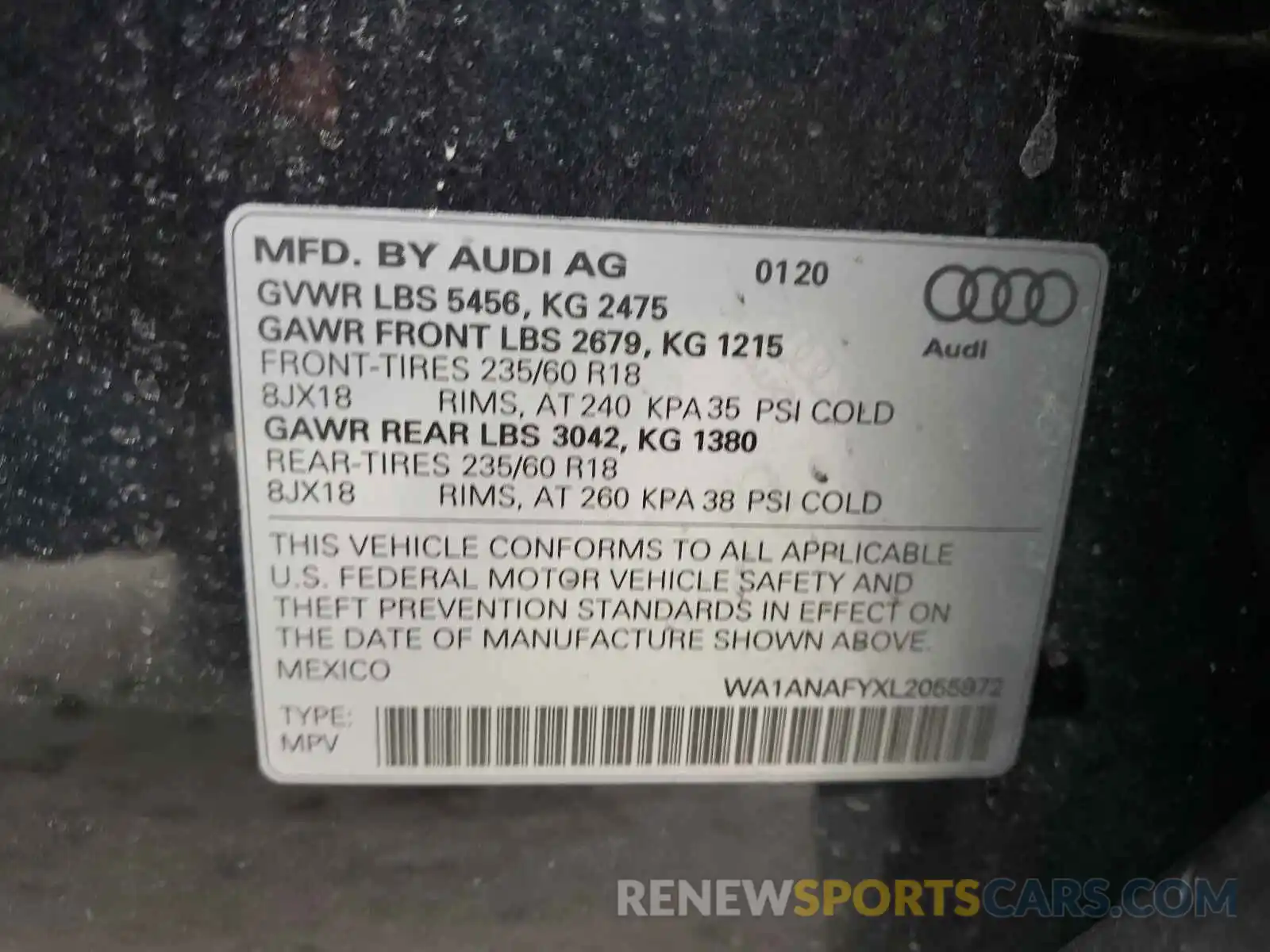 10 Photograph of a damaged car WA1ANAFYXL2055972 AUDI Q5 2020