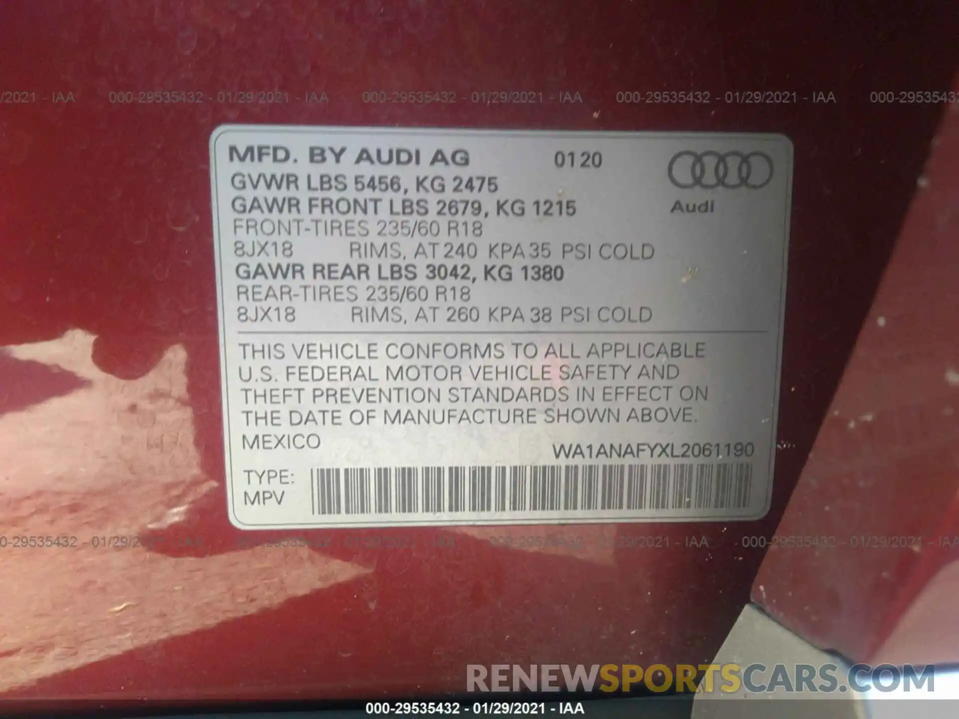 9 Photograph of a damaged car WA1ANAFYXL2061190 AUDI Q5 2020