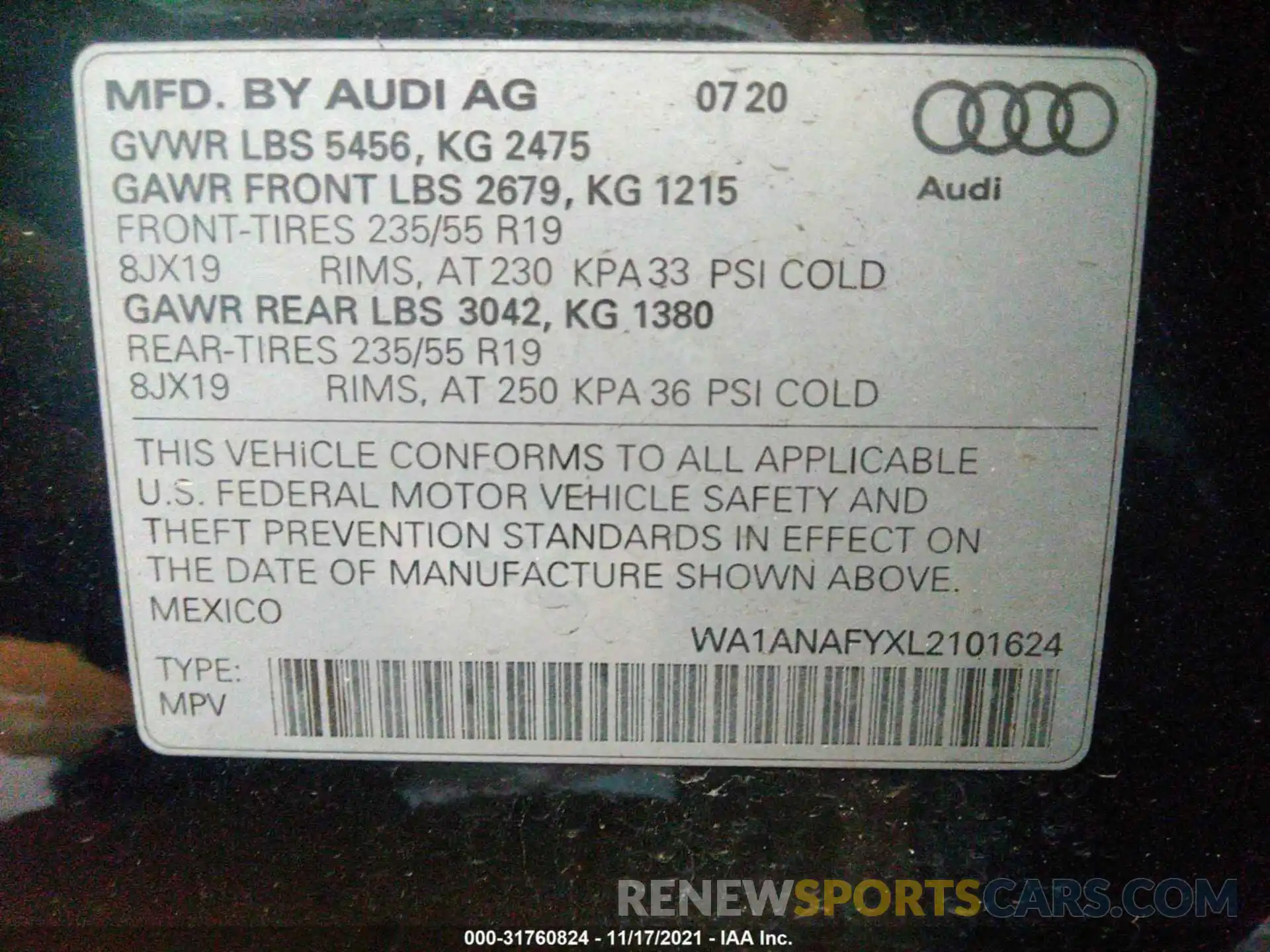 9 Фотография поврежденного автомобиля WA1ANAFYXL2101624 AUDI Q5 2020