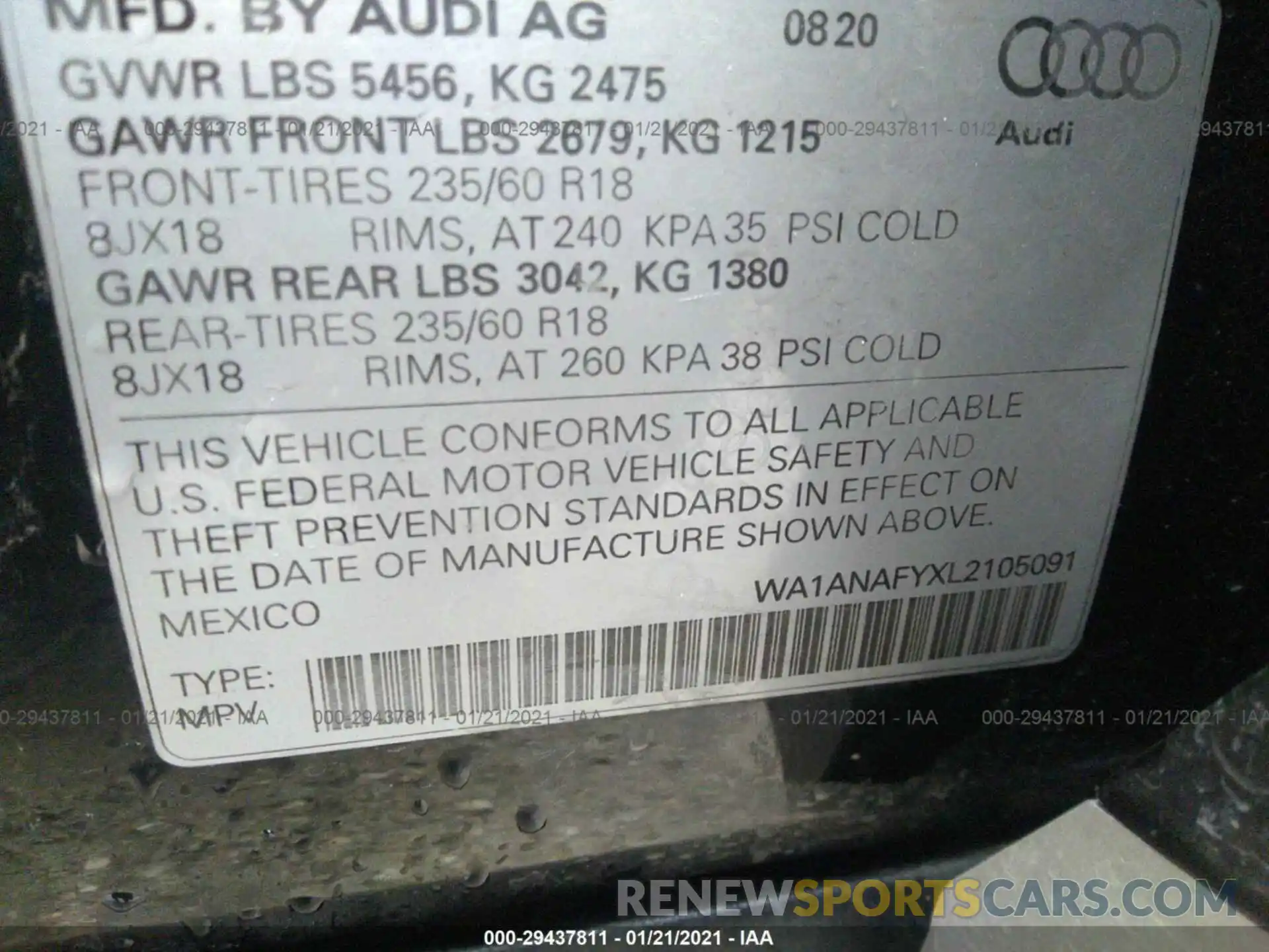 9 Фотография поврежденного автомобиля WA1ANAFYXL2105091 AUDI Q5 2020