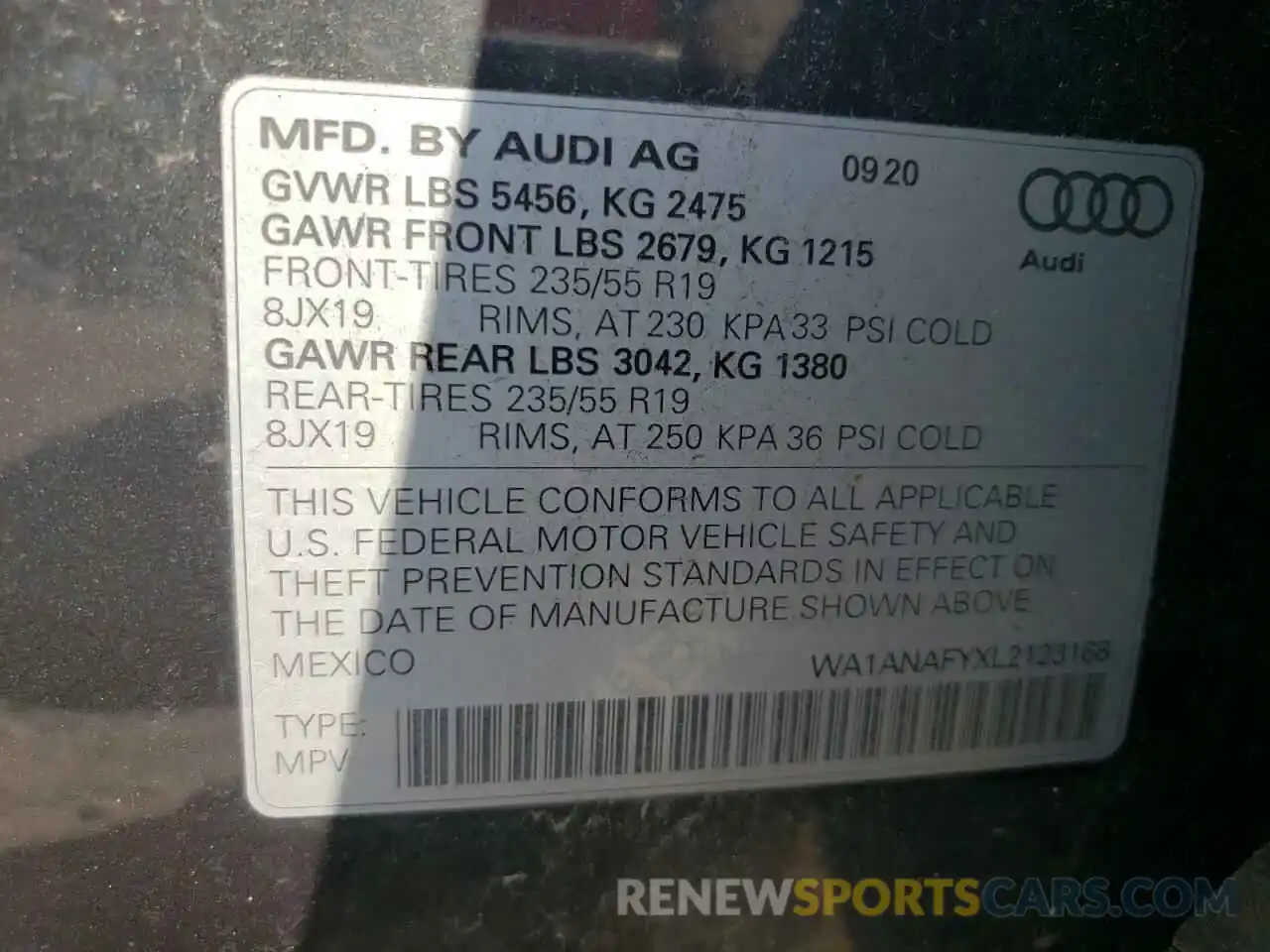 10 Photograph of a damaged car WA1ANAFYXL2123168 AUDI Q5 2020