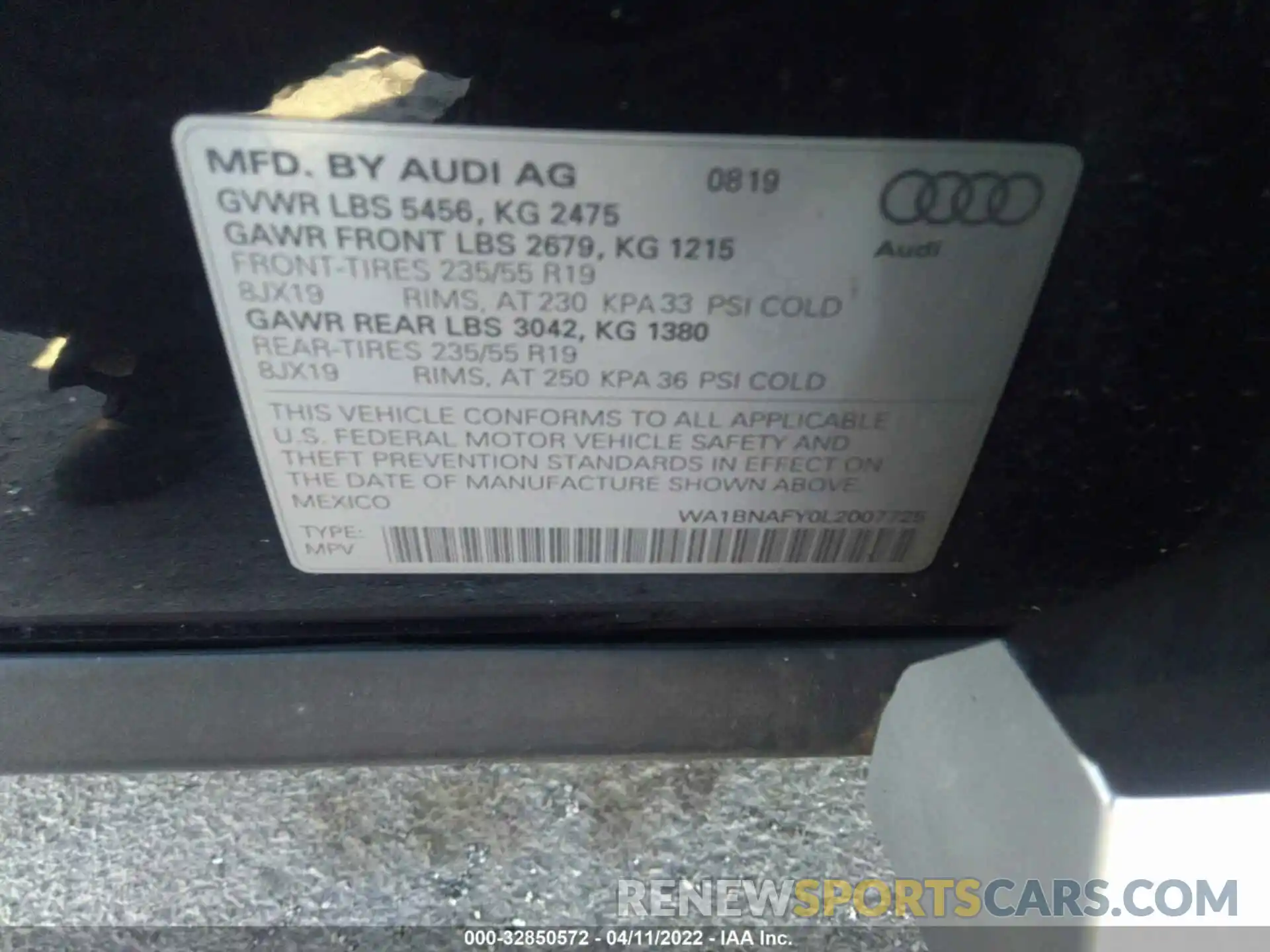 9 Photograph of a damaged car WA1BNAFY0L2007725 AUDI Q5 2020