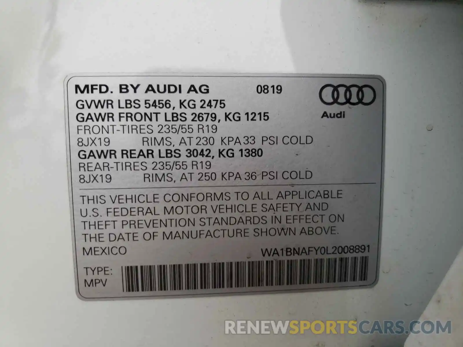 10 Фотография поврежденного автомобиля WA1BNAFY0L2008891 AUDI Q5 2020