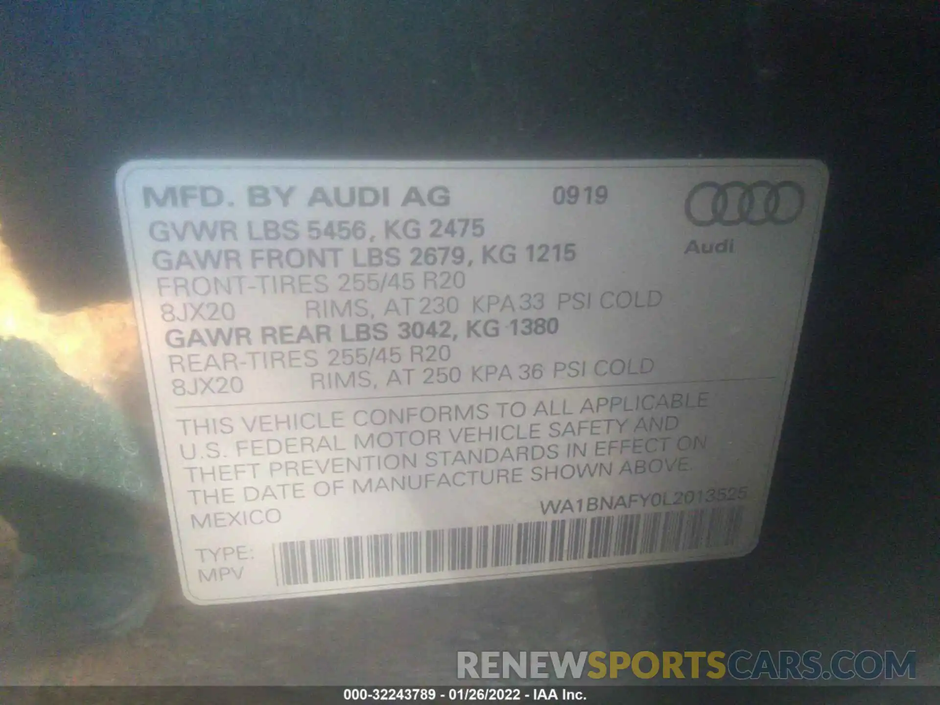 9 Фотография поврежденного автомобиля WA1BNAFY0L2013525 AUDI Q5 2020