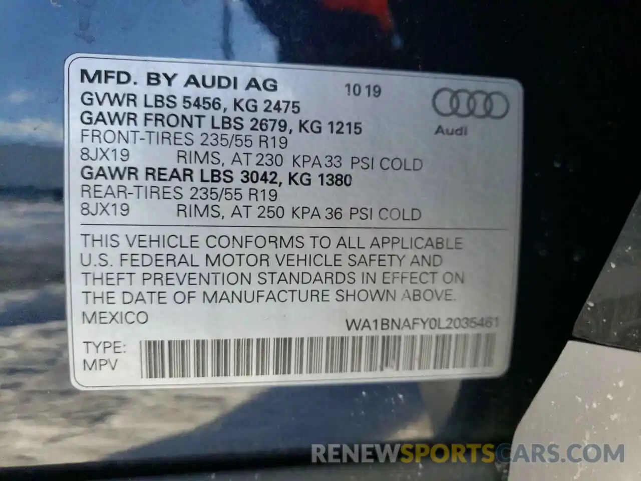 10 Фотография поврежденного автомобиля WA1BNAFY0L2035461 AUDI Q5 2020