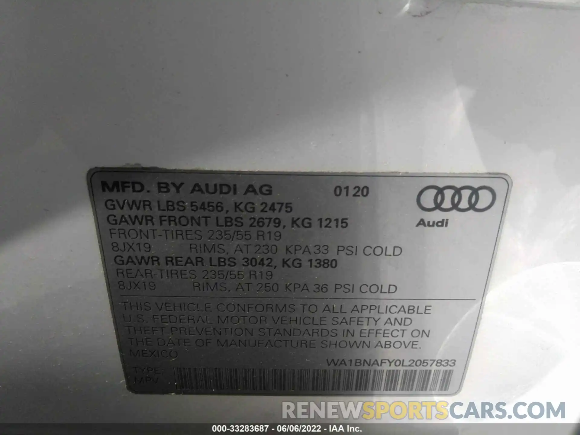 9 Photograph of a damaged car WA1BNAFY0L2057833 AUDI Q5 2020