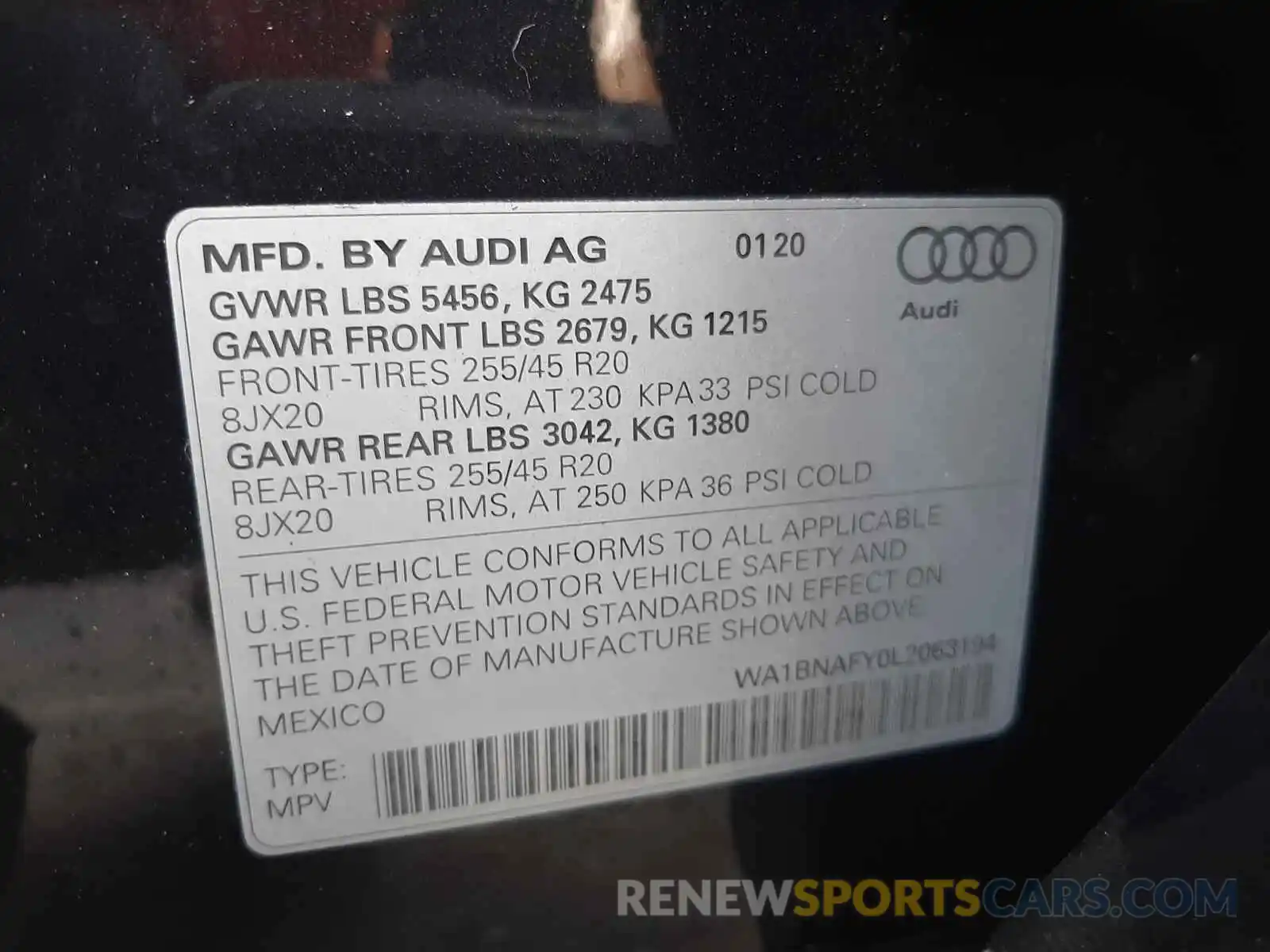 10 Photograph of a damaged car WA1BNAFY0L2063194 AUDI Q5 2020