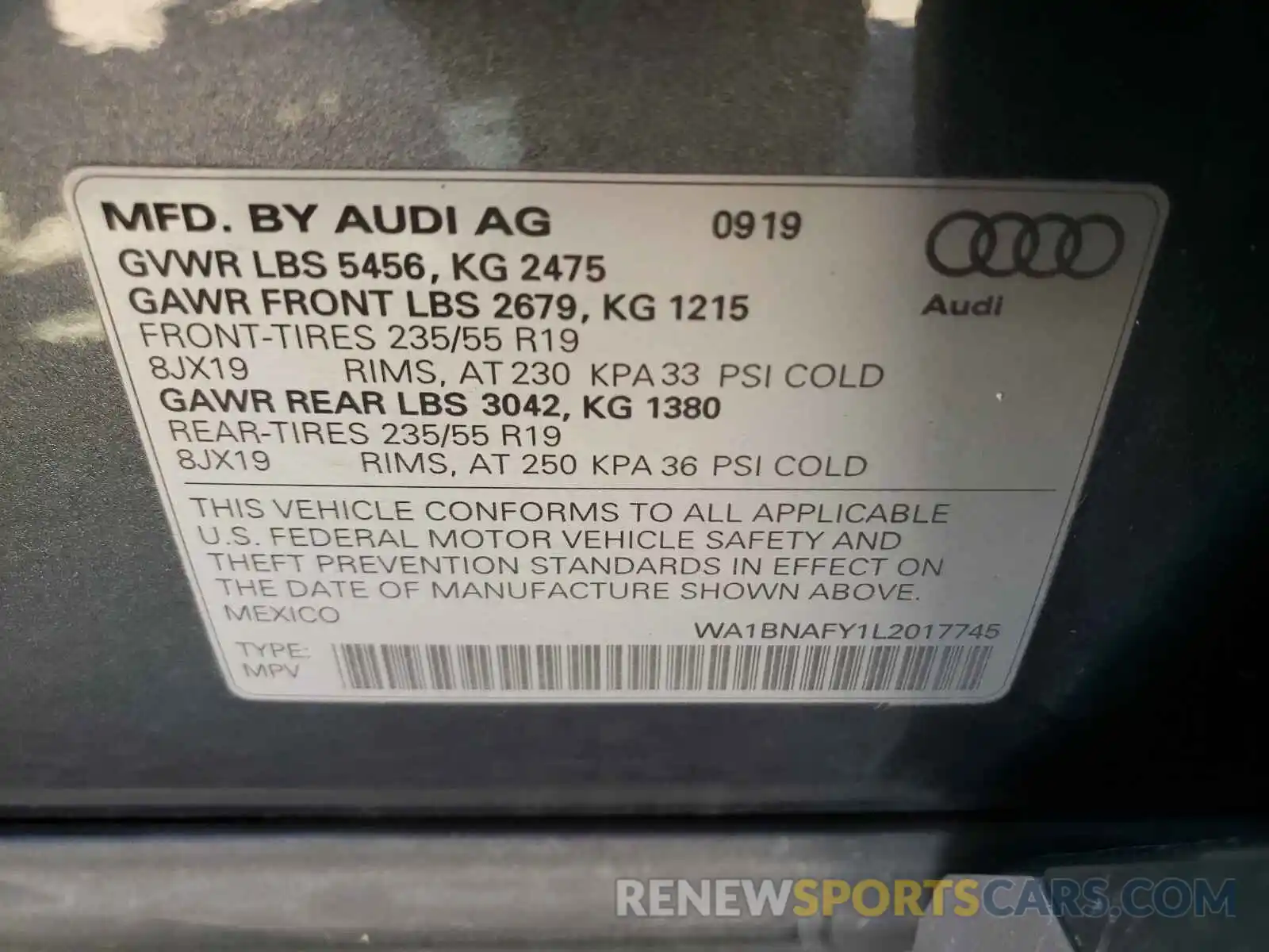 10 Фотография поврежденного автомобиля WA1BNAFY1L2017745 AUDI Q5 2020