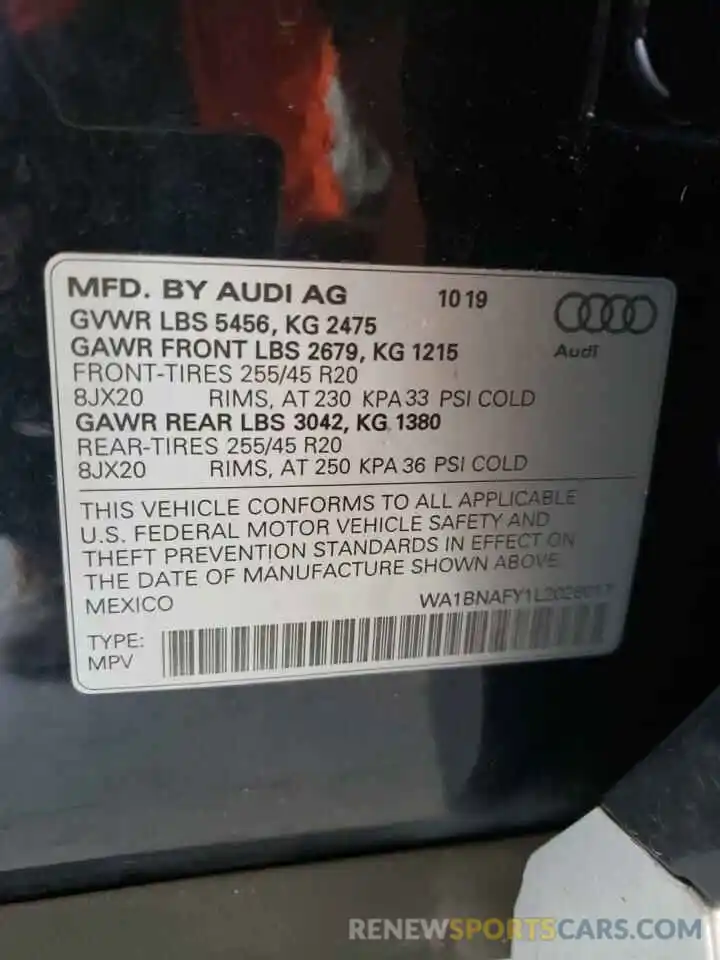 10 Фотография поврежденного автомобиля WA1BNAFY1L2028017 AUDI Q5 2020