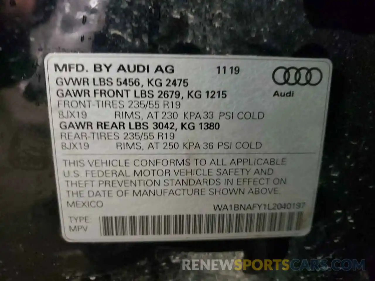 10 Photograph of a damaged car WA1BNAFY1L2040197 AUDI Q5 2020