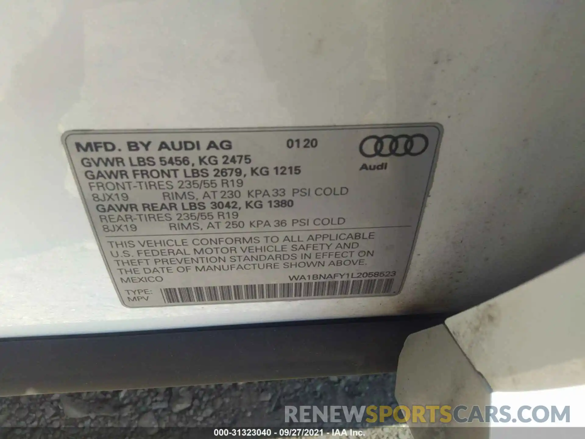 9 Photograph of a damaged car WA1BNAFY1L2058523 AUDI Q5 2020