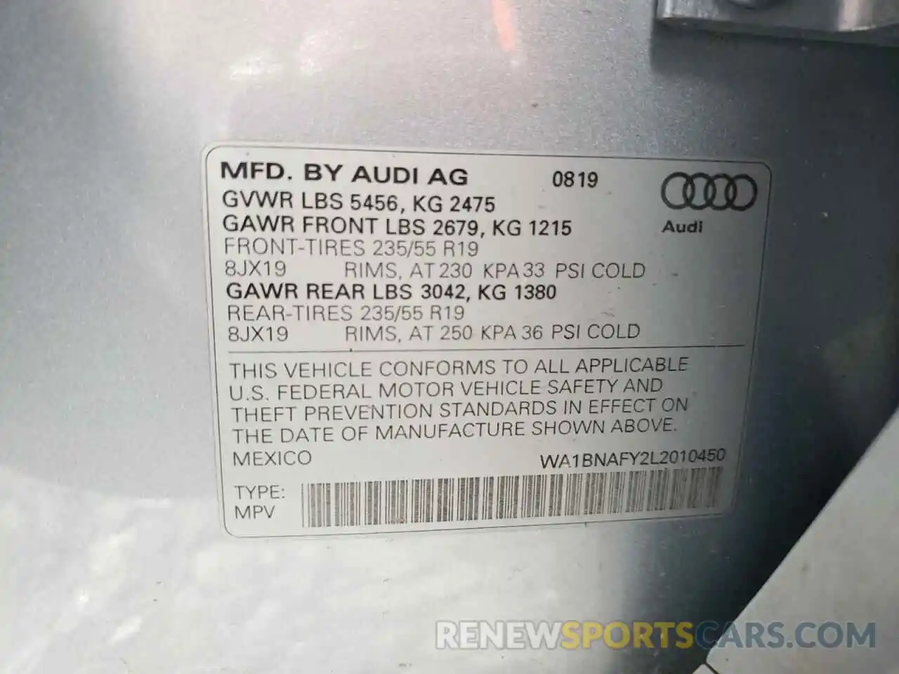 10 Photograph of a damaged car WA1BNAFY2L2010450 AUDI Q5 2020