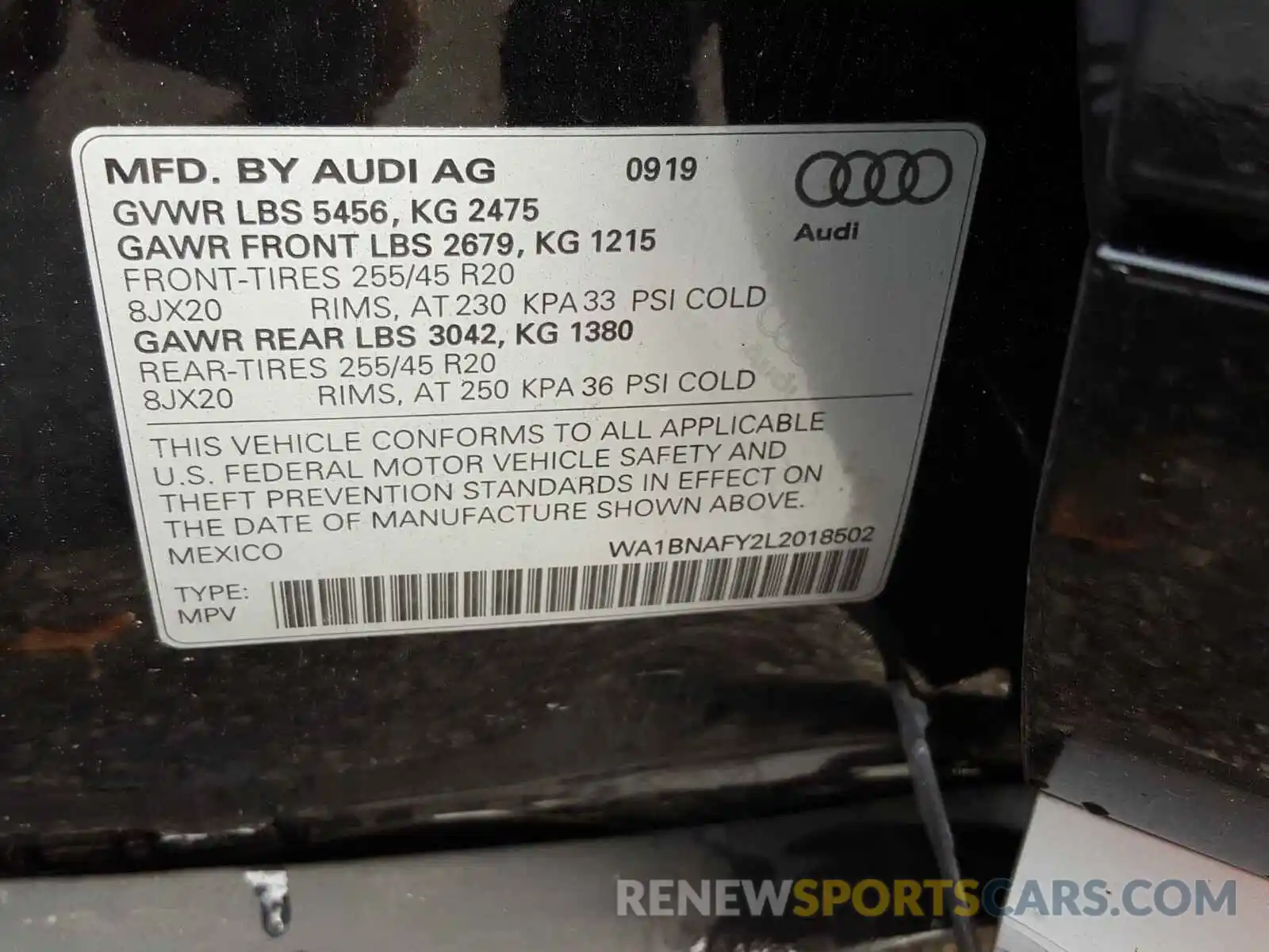 10 Photograph of a damaged car WA1BNAFY2L2018502 AUDI Q5 2020