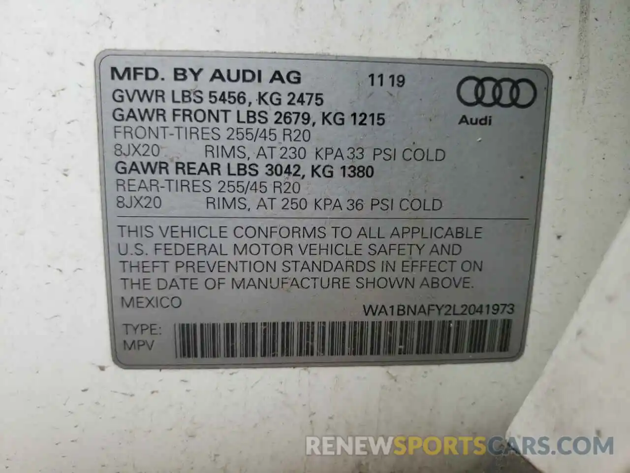 10 Фотография поврежденного автомобиля WA1BNAFY2L2041973 AUDI Q5 2020