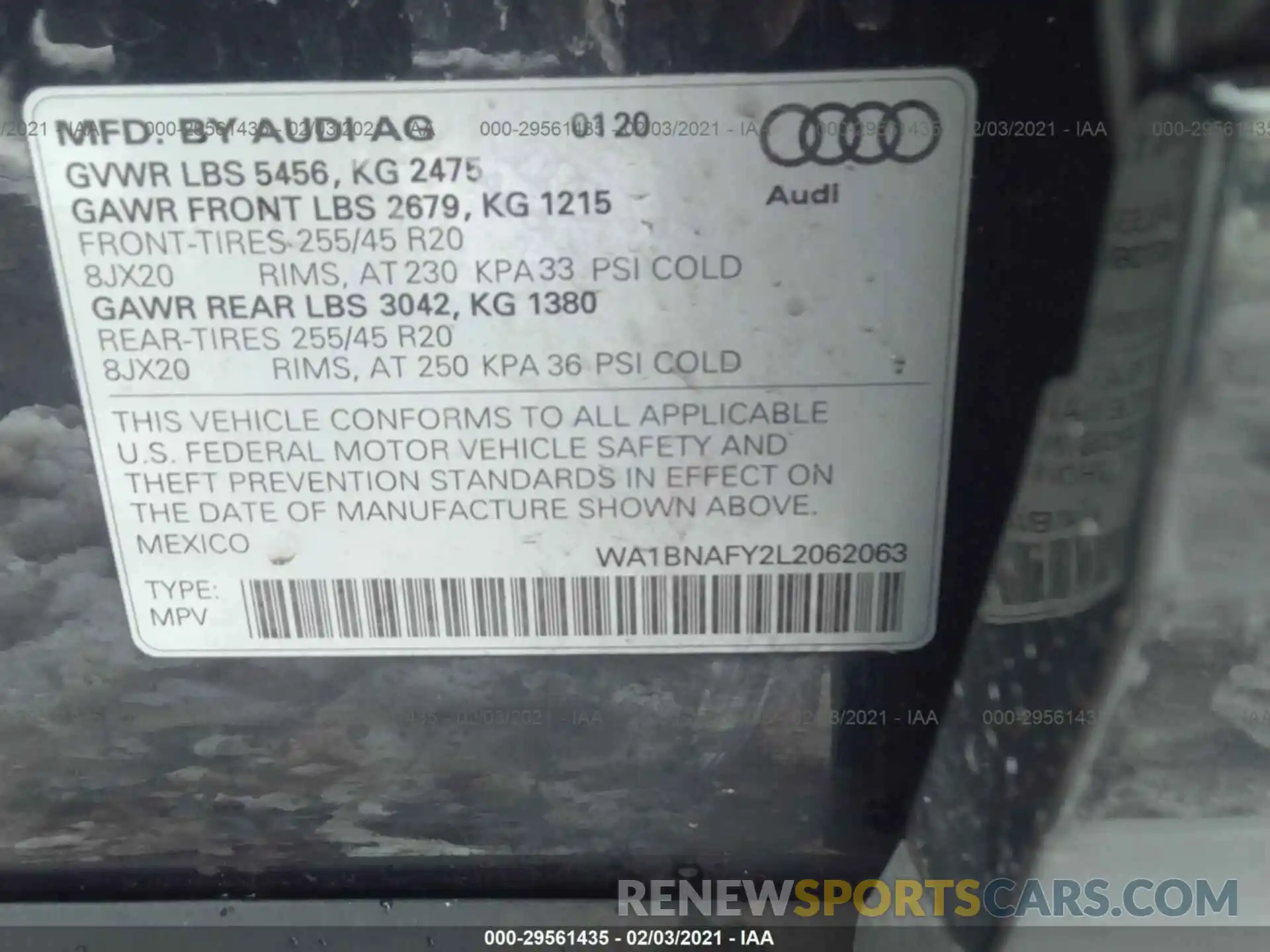 9 Photograph of a damaged car WA1BNAFY2L2062063 AUDI Q5 2020