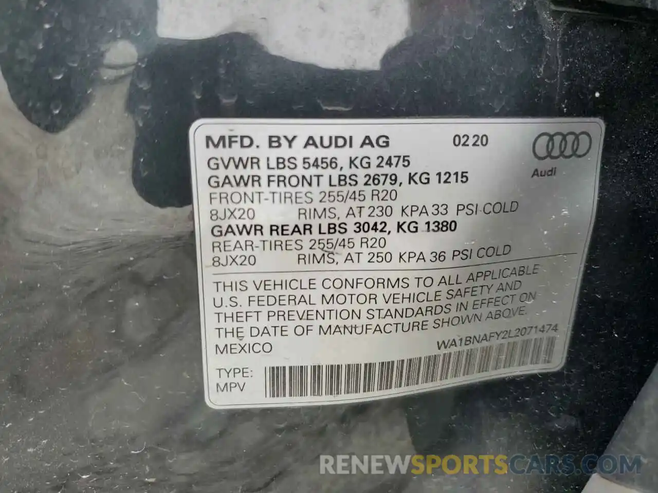 12 Photograph of a damaged car WA1BNAFY2L2071474 AUDI Q5 2020