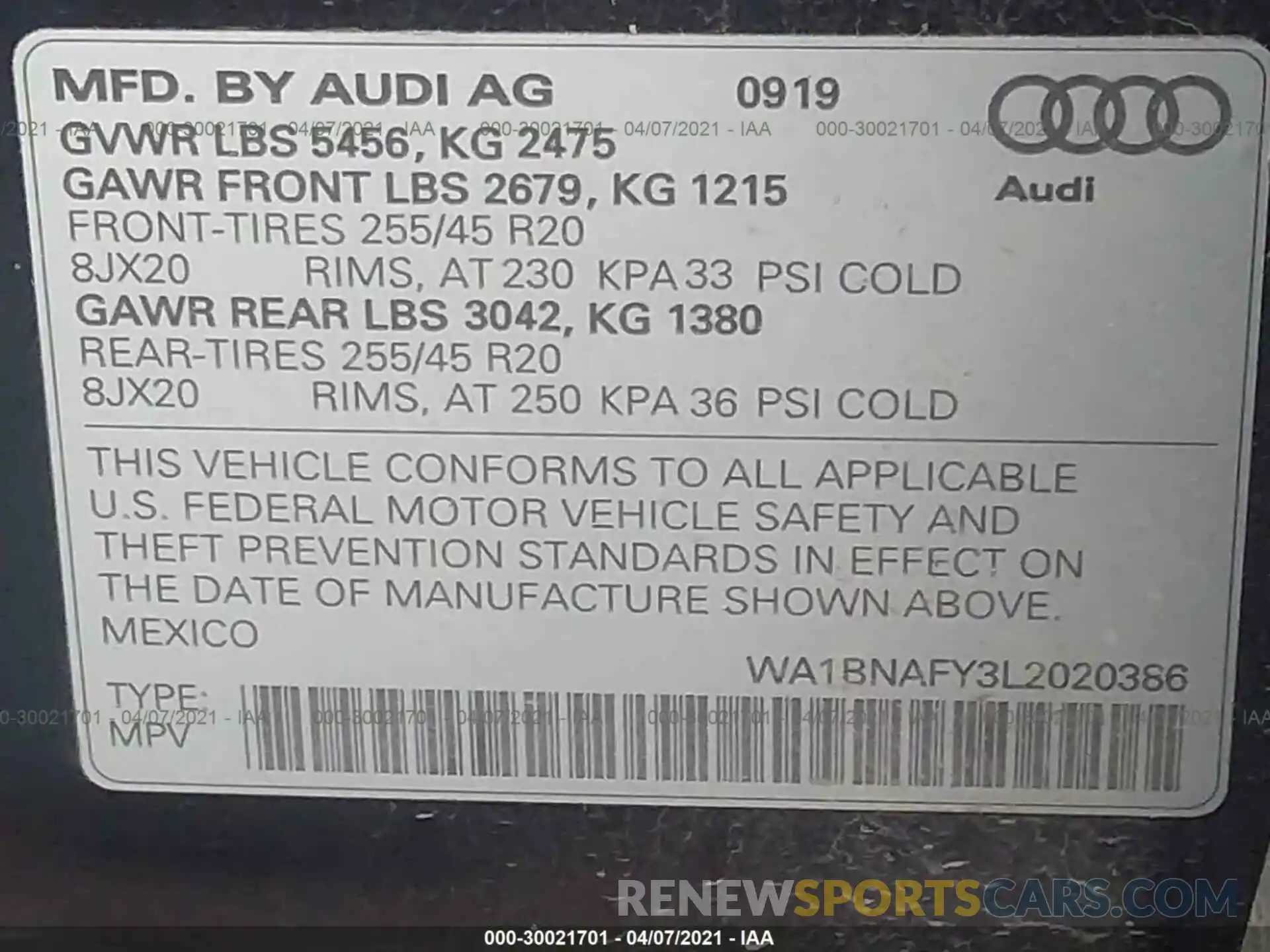 9 Фотография поврежденного автомобиля WA1BNAFY3L2020386 AUDI Q5 2020