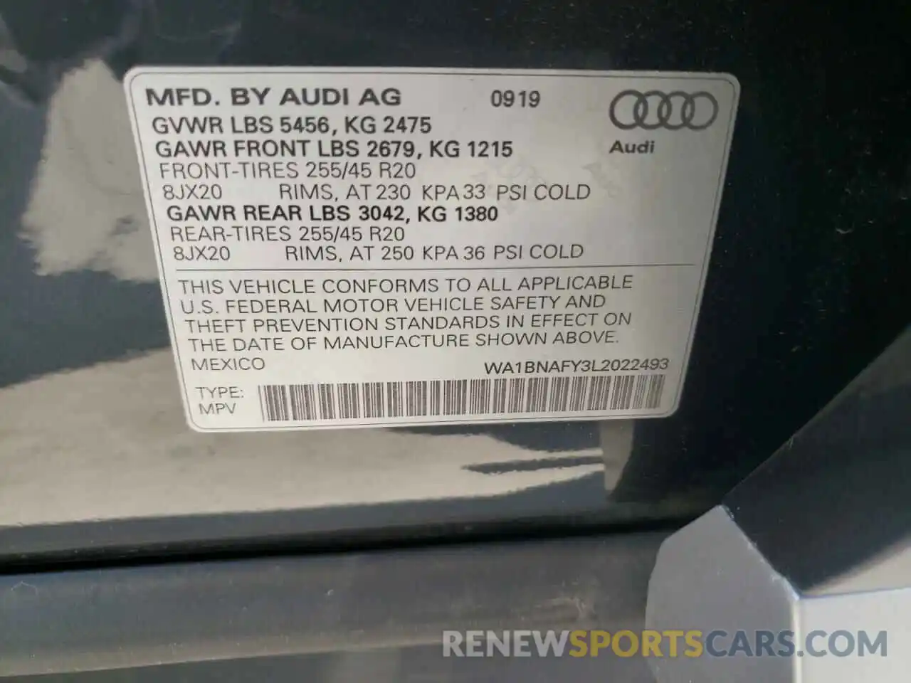 10 Фотография поврежденного автомобиля WA1BNAFY3L2022493 AUDI Q5 2020