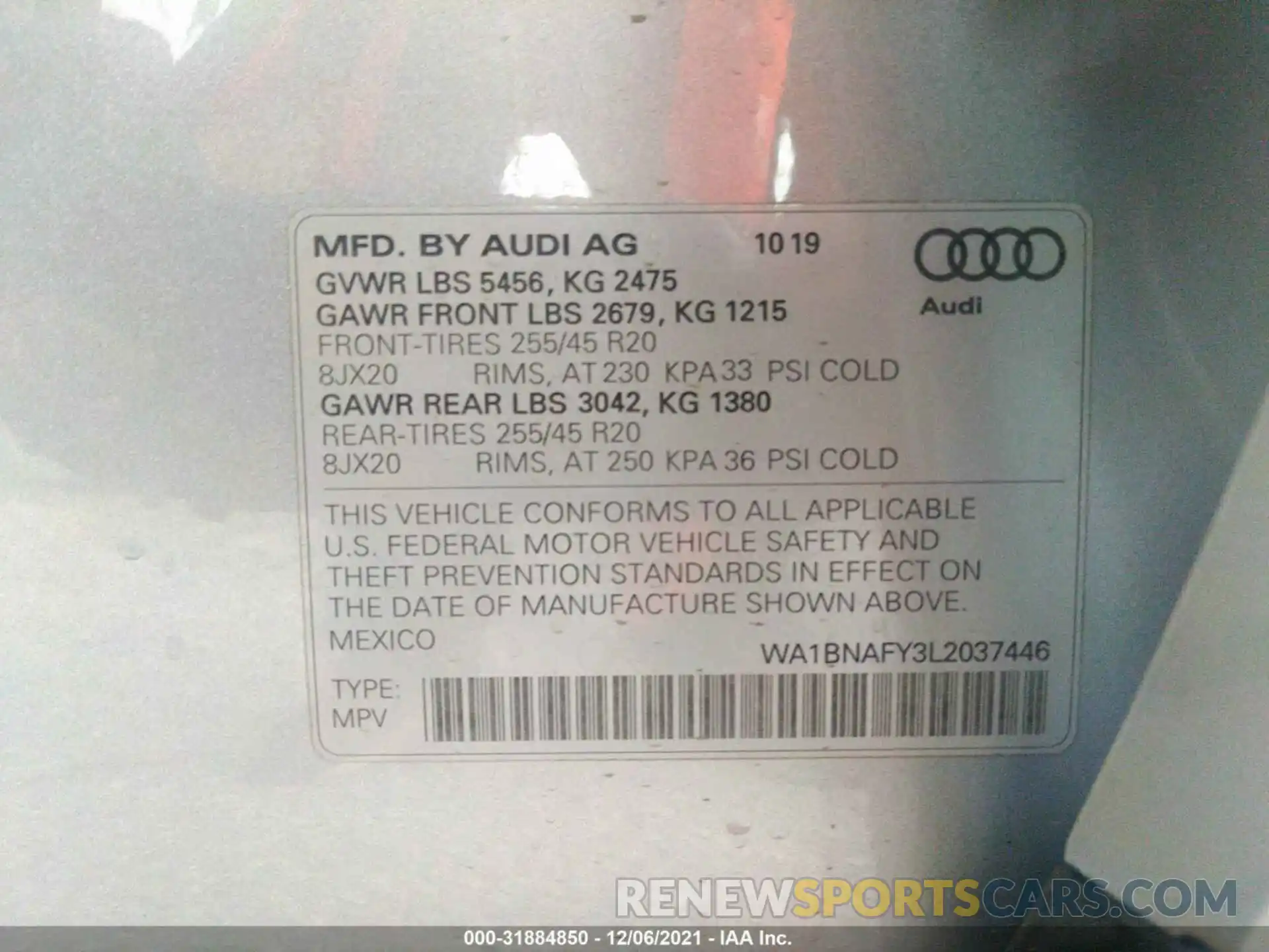 9 Фотография поврежденного автомобиля WA1BNAFY3L2037446 AUDI Q5 2020