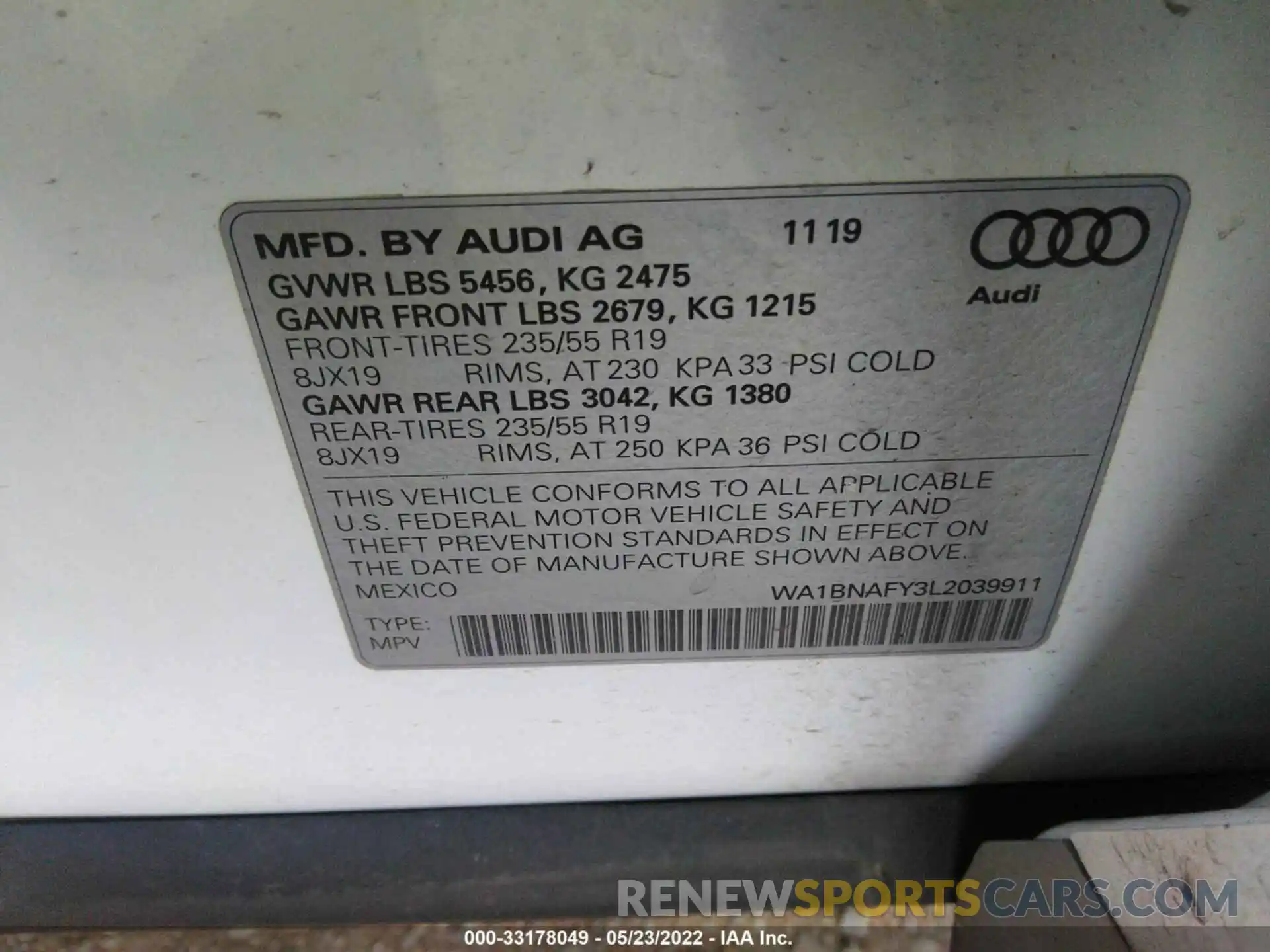 9 Photograph of a damaged car WA1BNAFY3L2039911 AUDI Q5 2020