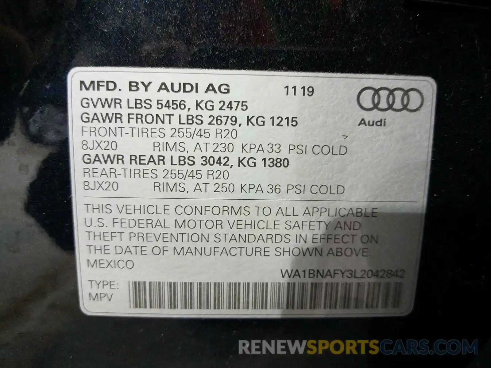 10 Photograph of a damaged car WA1BNAFY3L2042842 AUDI Q5 2020