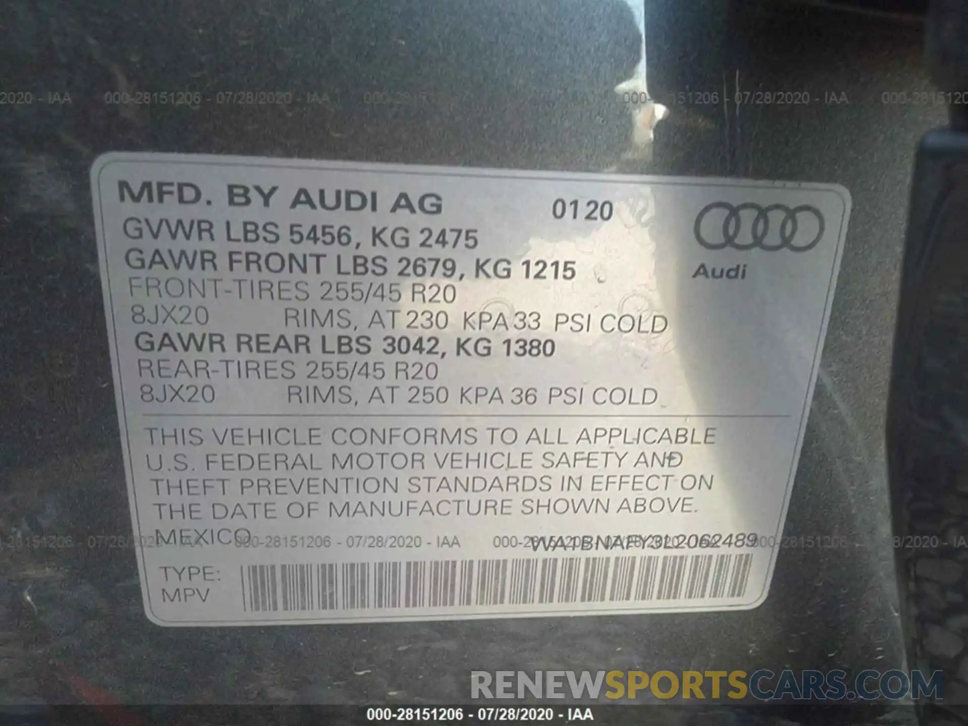 9 Photograph of a damaged car WA1BNAFY3L2062489 AUDI Q5 2020