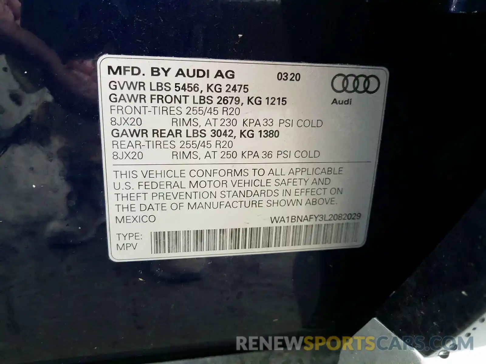 10 Photograph of a damaged car WA1BNAFY3L2082029 AUDI Q5 2020