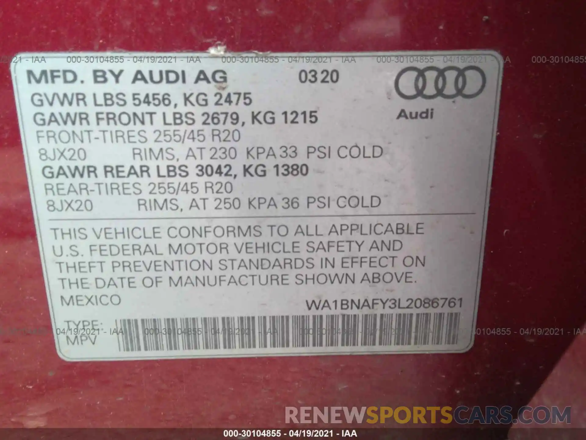 9 Фотография поврежденного автомобиля WA1BNAFY3L2086761 AUDI Q5 2020