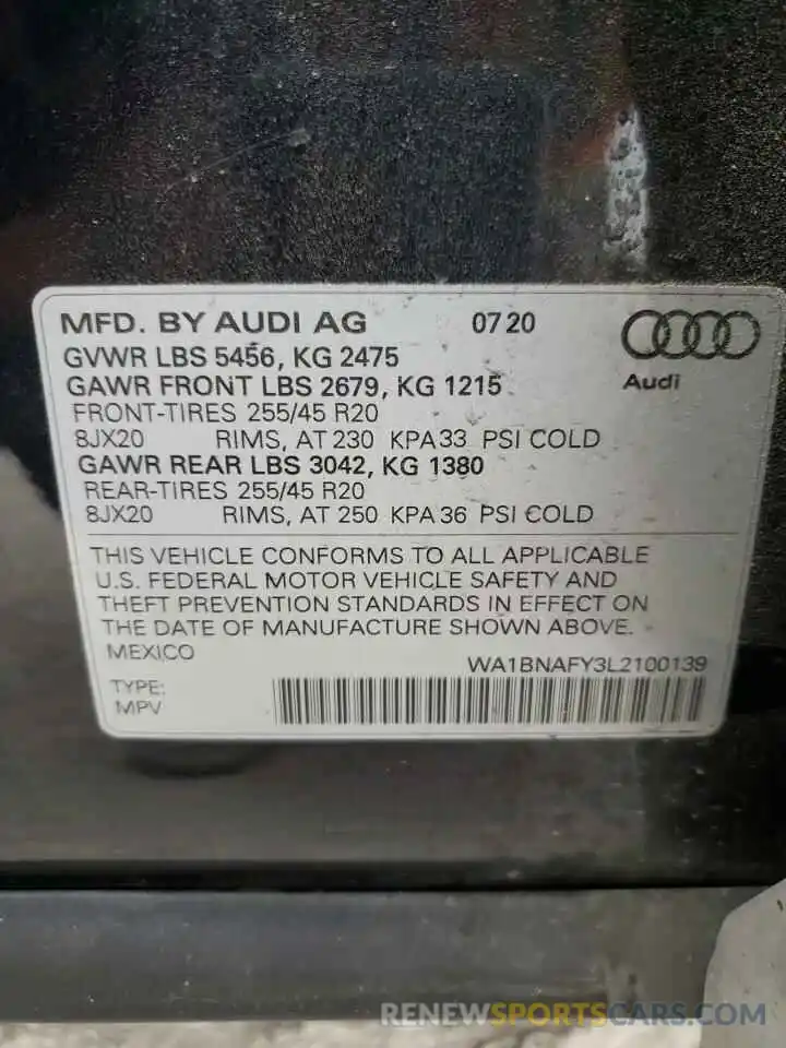 10 Фотография поврежденного автомобиля WA1BNAFY3L2100139 AUDI Q5 2020