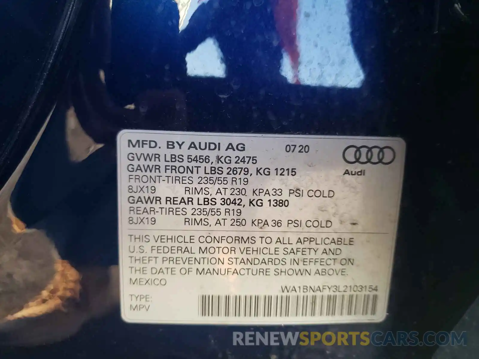 10 Photograph of a damaged car WA1BNAFY3L2103154 AUDI Q5 2020