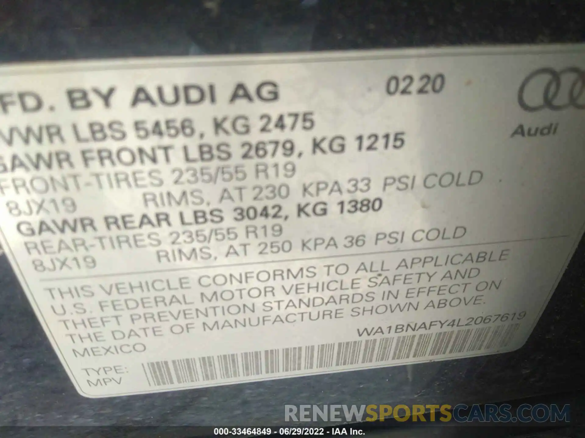 9 Фотография поврежденного автомобиля WA1BNAFY4L2067619 AUDI Q5 2020