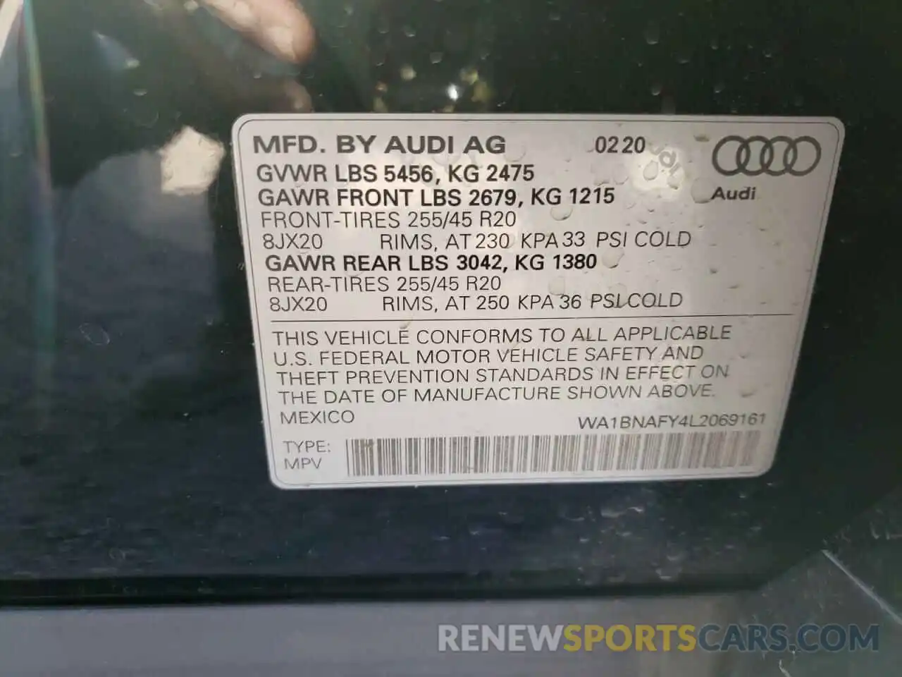 10 Photograph of a damaged car WA1BNAFY4L2069161 AUDI Q5 2020