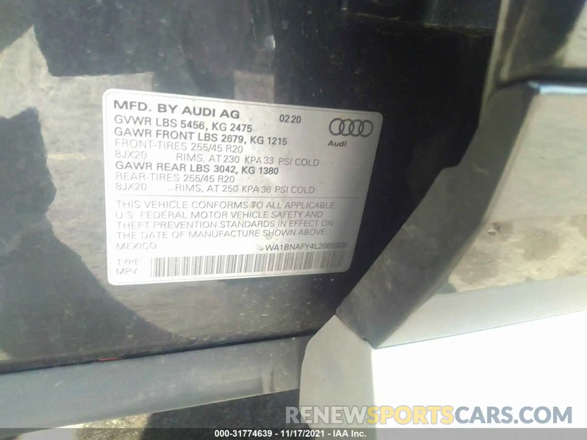 9 Photograph of a damaged car WA1BNAFY4L2069306 AUDI Q5 2020