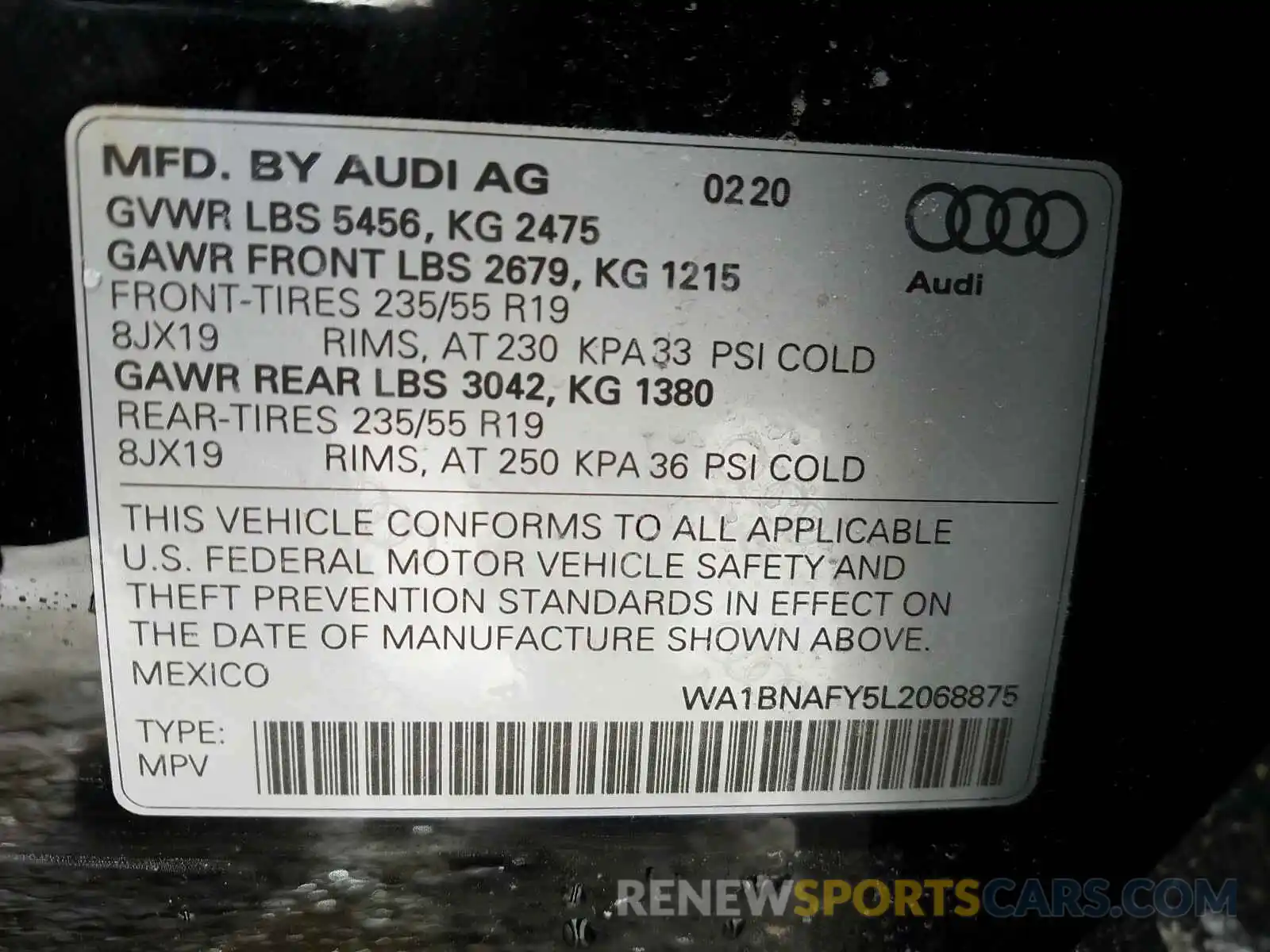 10 Фотография поврежденного автомобиля WA1BNAFY5L2068875 AUDI Q5 2020