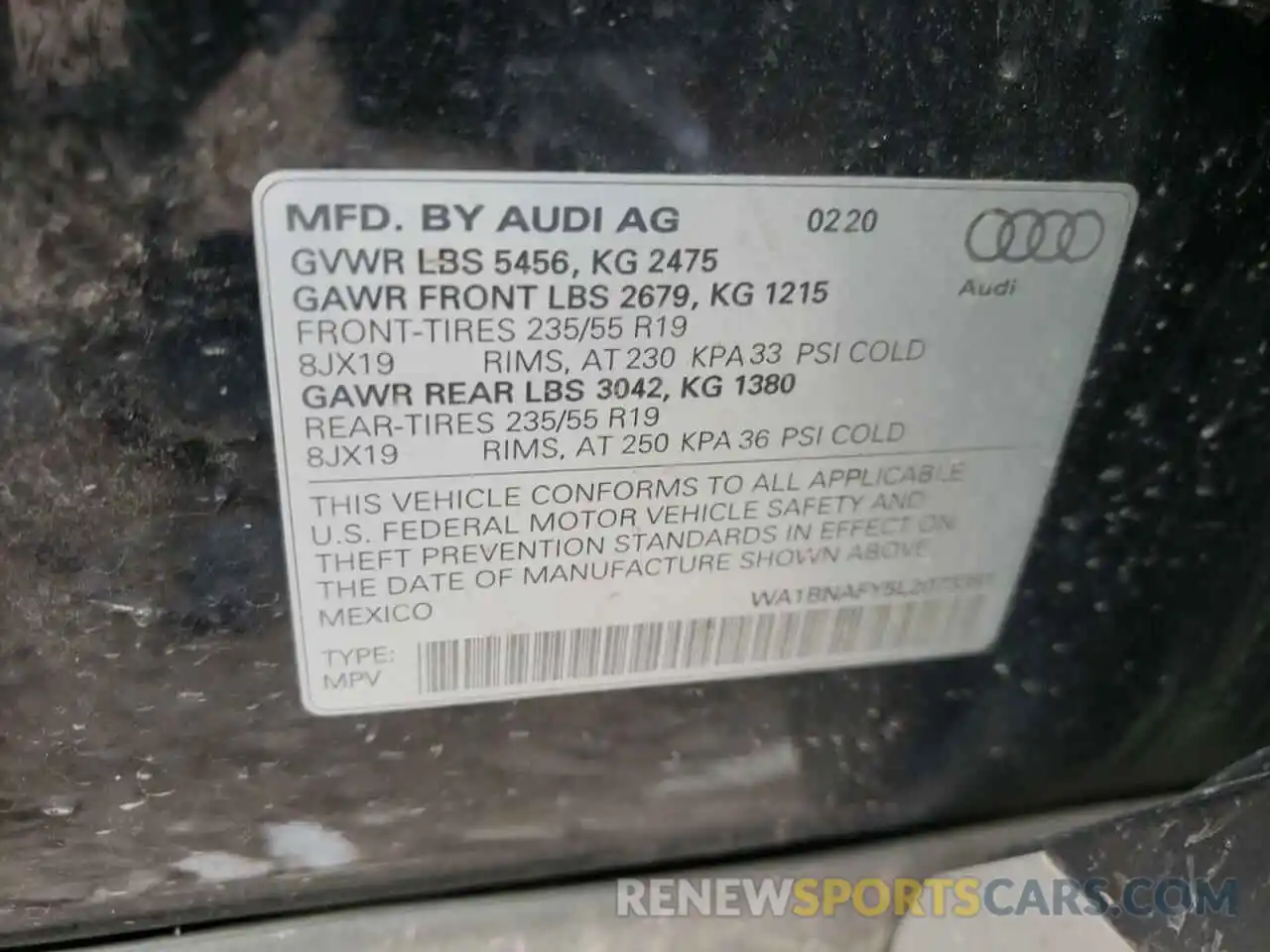 10 Photograph of a damaged car WA1BNAFY5L2073381 AUDI Q5 2020