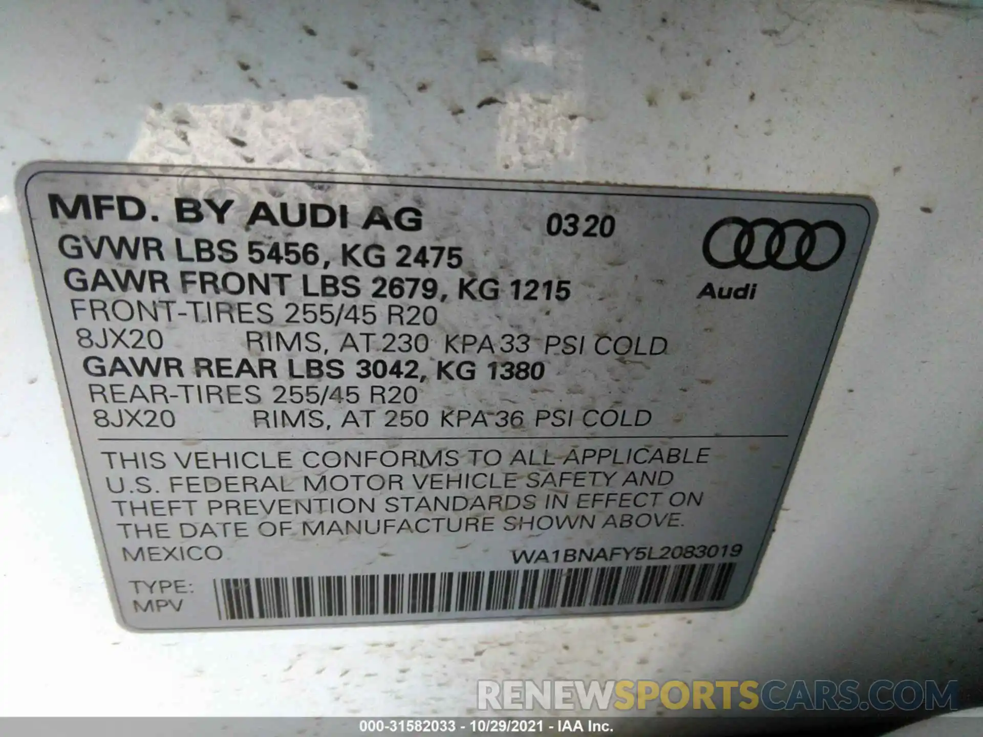 9 Photograph of a damaged car WA1BNAFY5L2083019 AUDI Q5 2020