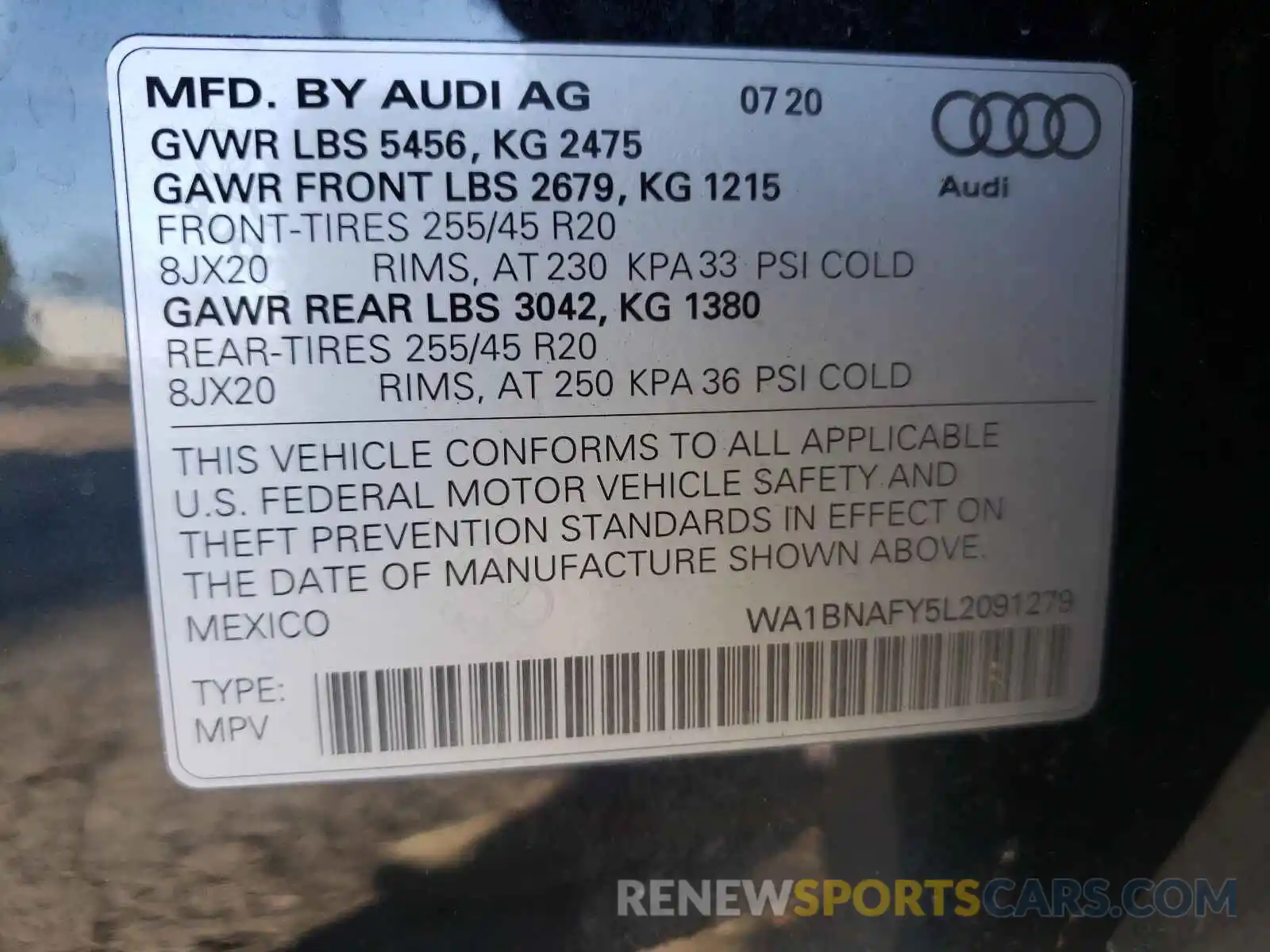 10 Photograph of a damaged car WA1BNAFY5L2091279 AUDI Q5 2020