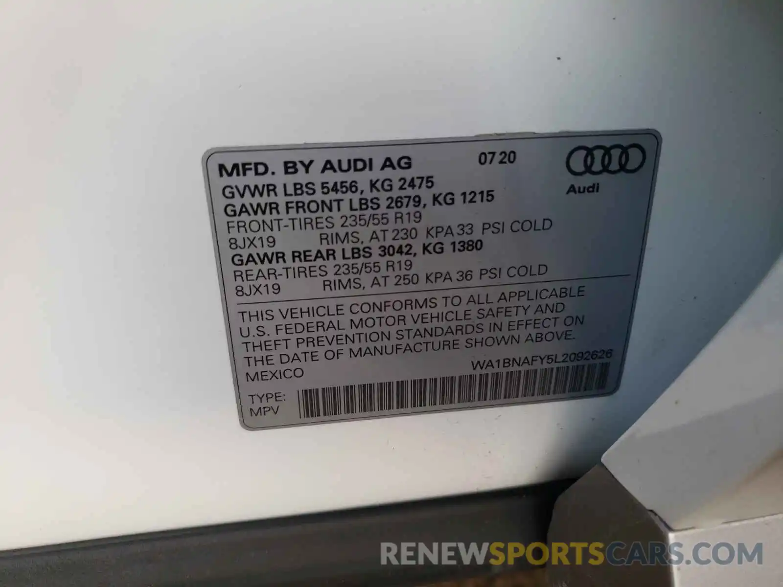 10 Фотография поврежденного автомобиля WA1BNAFY5L2092626 AUDI Q5 2020