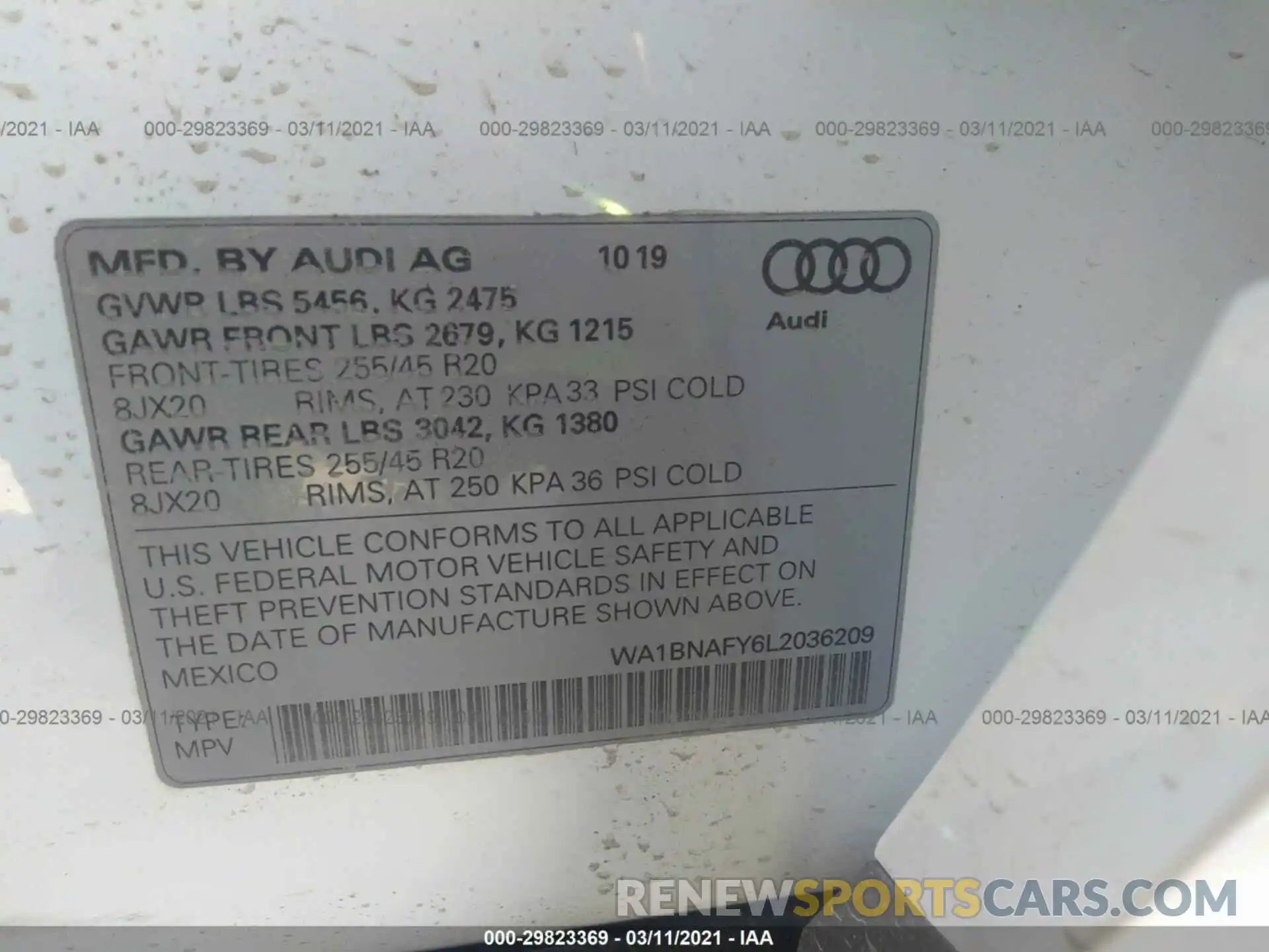 9 Photograph of a damaged car WA1BNAFY6L2036209 AUDI Q5 2020