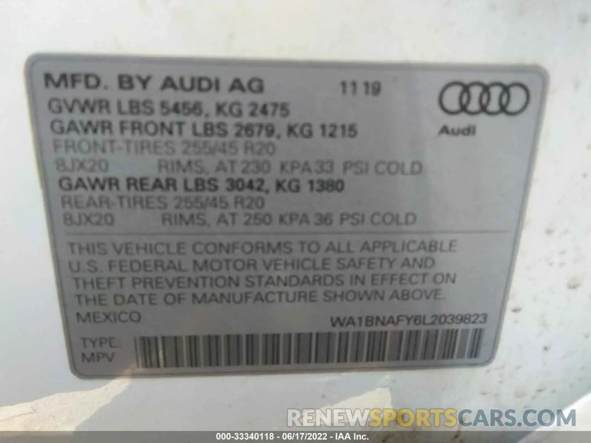 9 Photograph of a damaged car WA1BNAFY6L2039823 AUDI Q5 2020