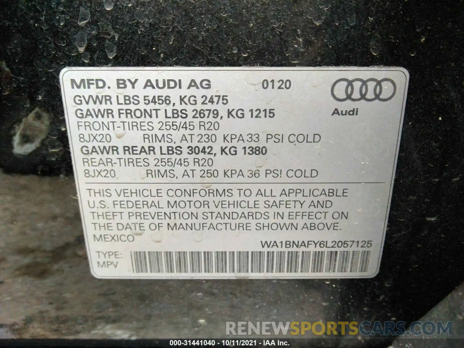 9 Фотография поврежденного автомобиля WA1BNAFY6L2057125 AUDI Q5 2020