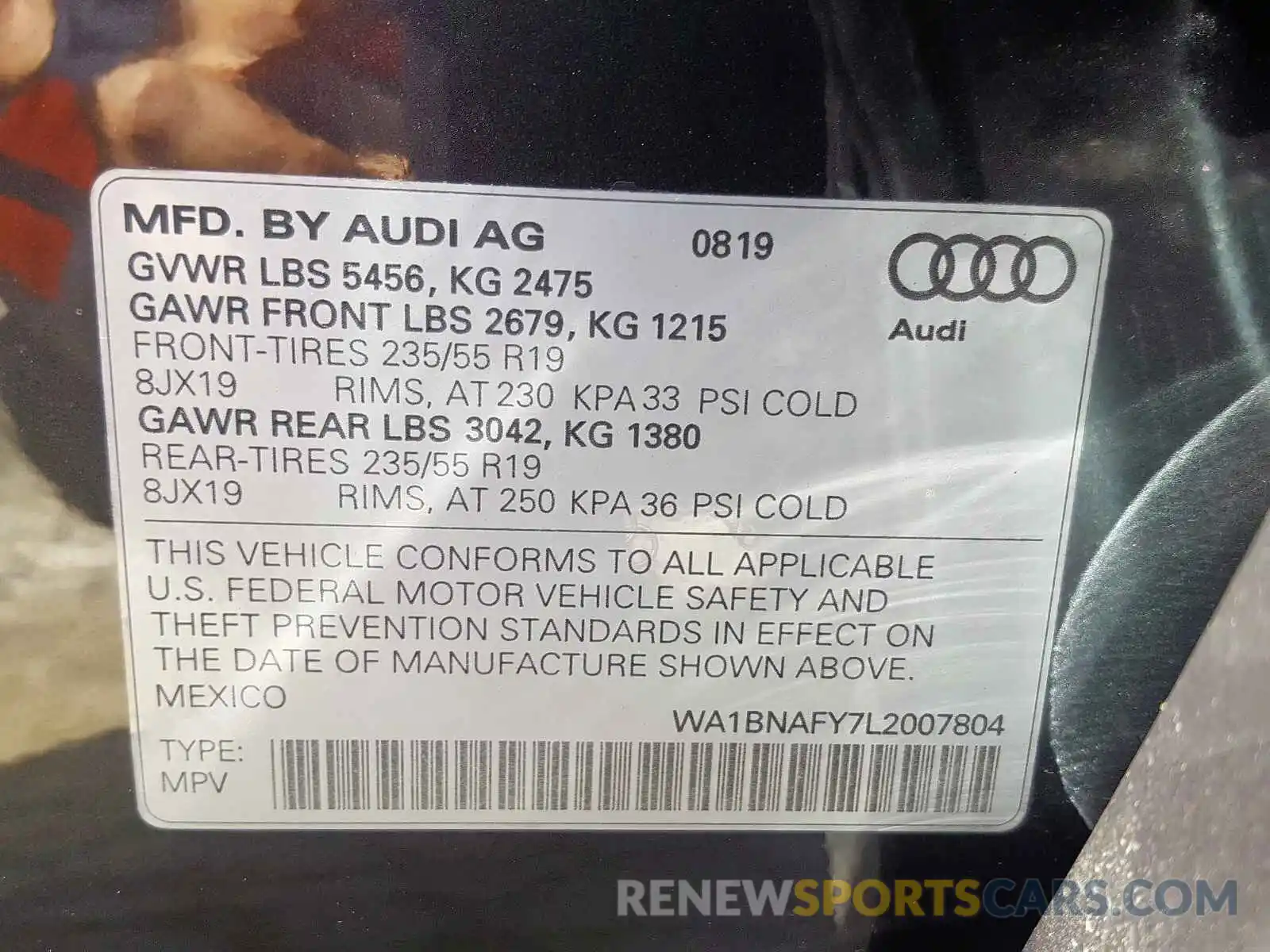 10 Фотография поврежденного автомобиля WA1BNAFY7L2007804 AUDI Q5 2020