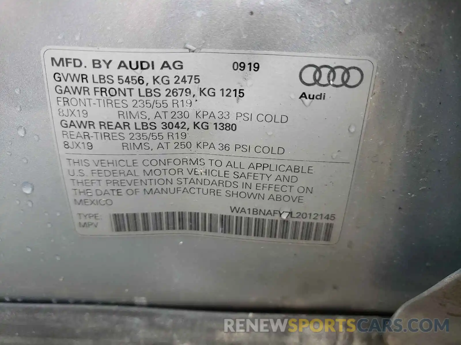 10 Фотография поврежденного автомобиля WA1BNAFY7L2012145 AUDI Q5 2020