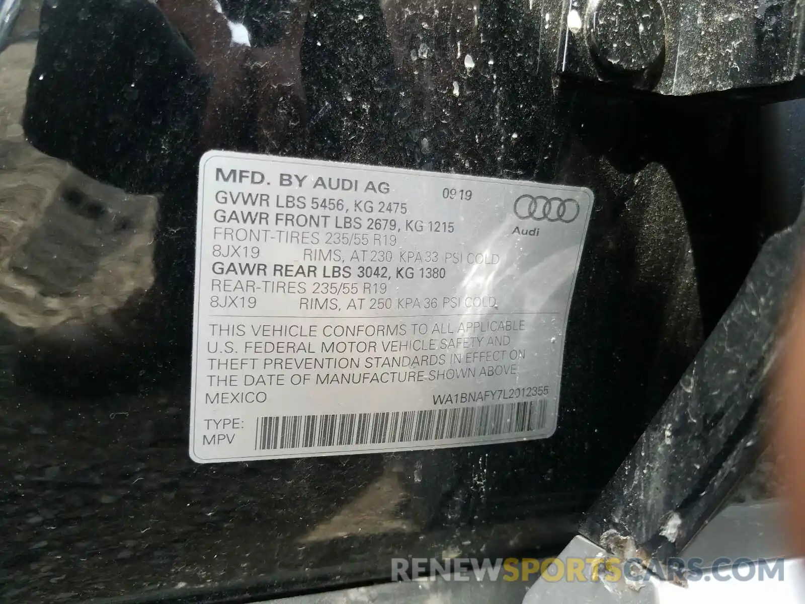 10 Photograph of a damaged car WA1BNAFY7L2012355 AUDI Q5 2020