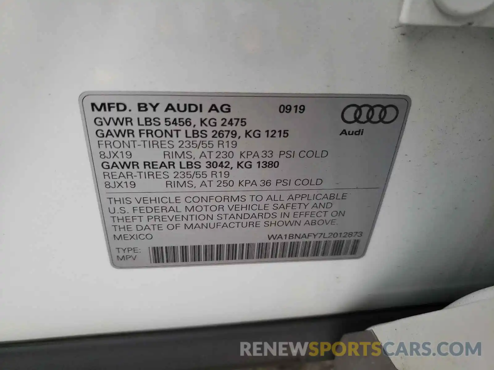 10 Фотография поврежденного автомобиля WA1BNAFY7L2012873 AUDI Q5 2020