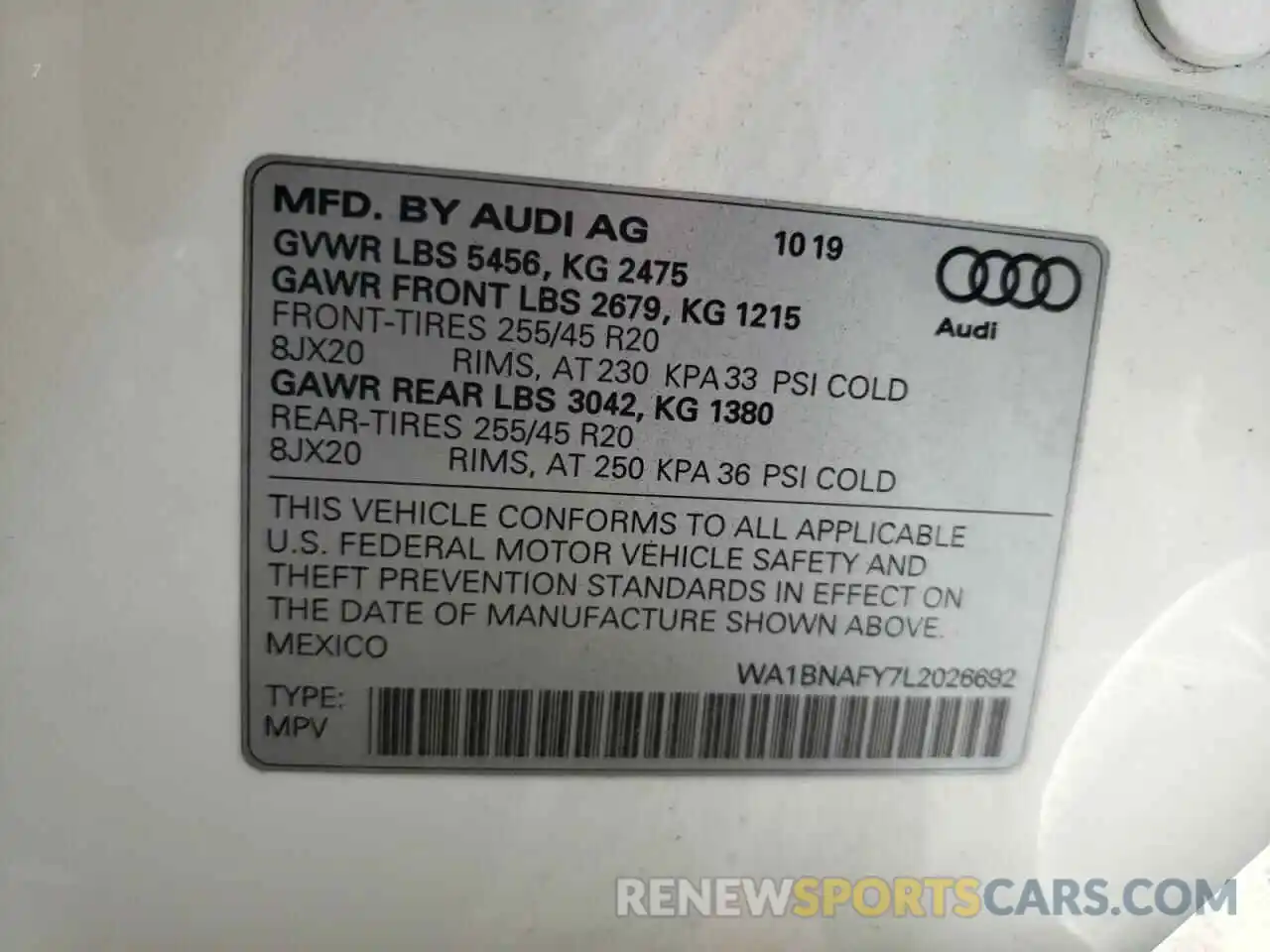 10 Photograph of a damaged car WA1BNAFY7L2026692 AUDI Q5 2020