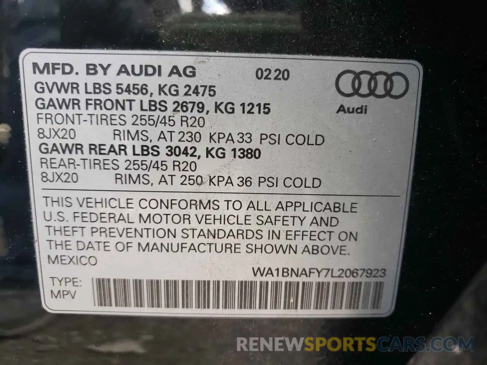 10 Фотография поврежденного автомобиля WA1BNAFY7L2067923 AUDI Q5 2020